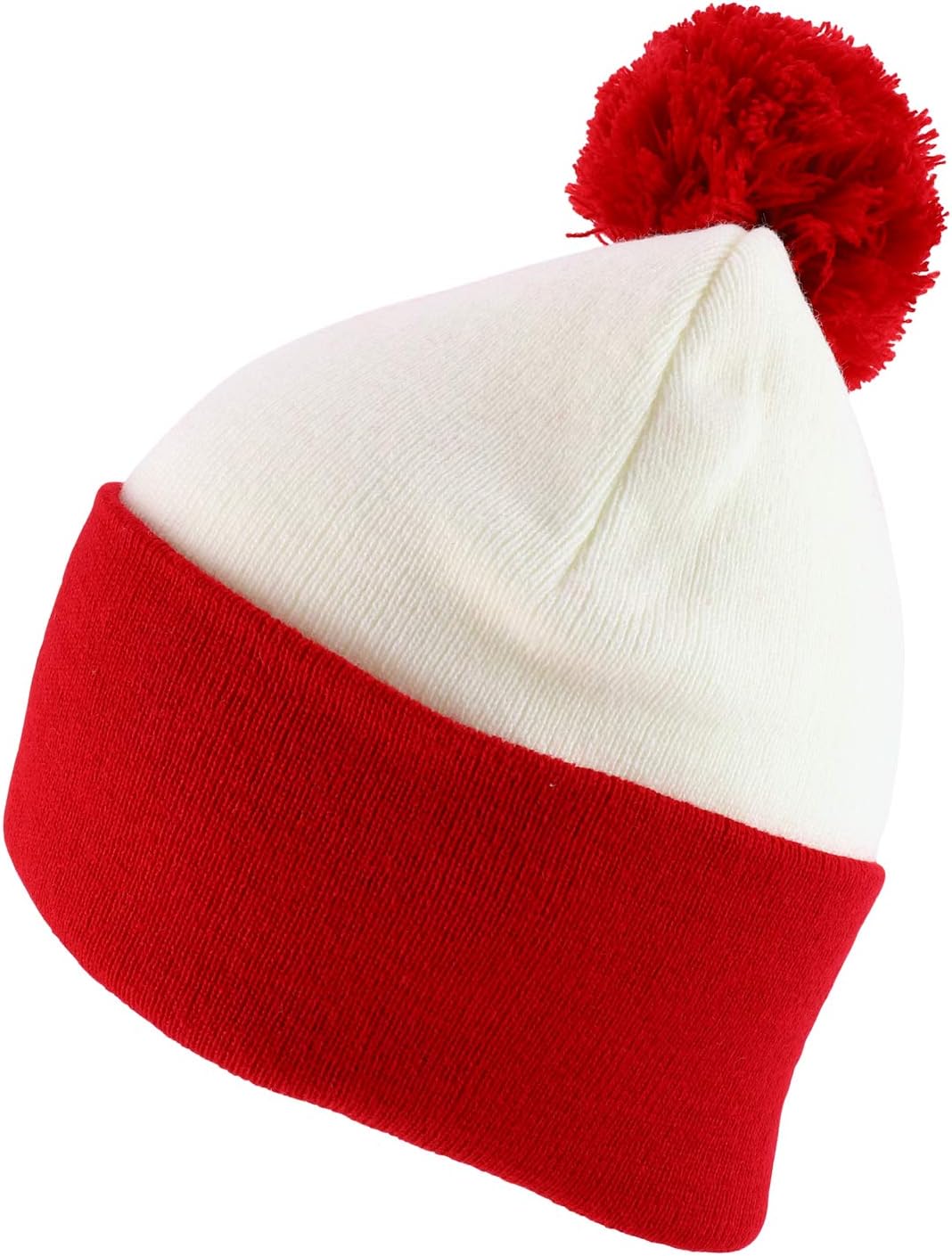 Armycrew Red White 2-Tone Pom Pom Long Cuff Knit Winter Beanie Hat - Image 2