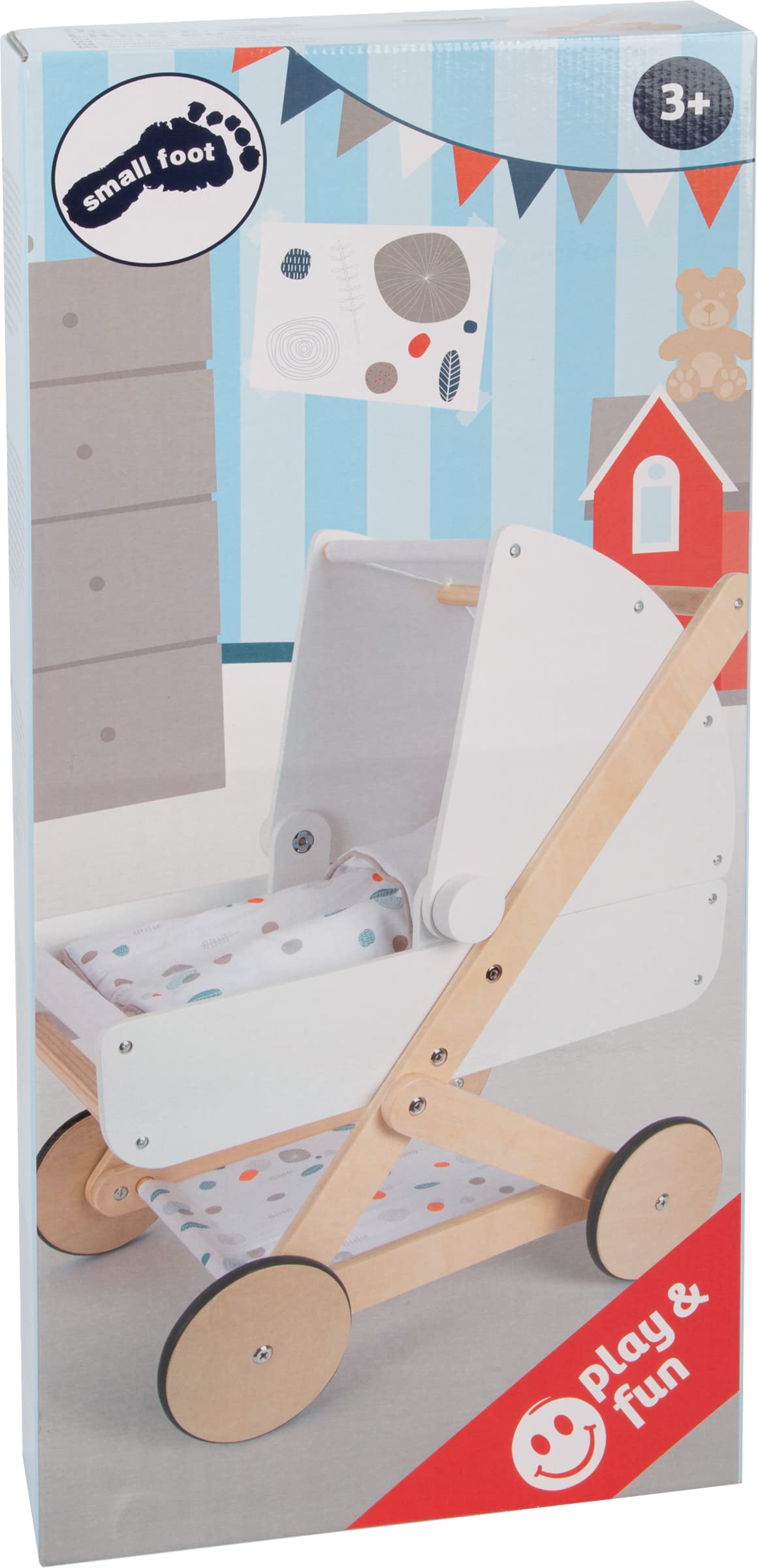 small foot Puppenwagen Little Button aus Holz, multifunktionaler und hochwertiger Puppenkinderwagen, ab 3 Jahren, 11914, 46 cm, Weiß