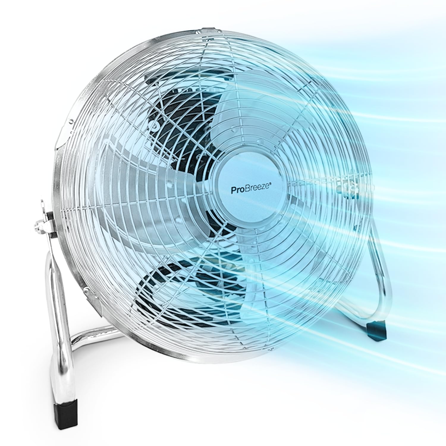 Pro Breeze Ventilatore da pavimento 30,5cm cromato, ventilatore da pavimento casa, ufficio e palestra 3 velocità e testa oscillante regolabile 110 gradi, ventilatore metallo pesante circolazione