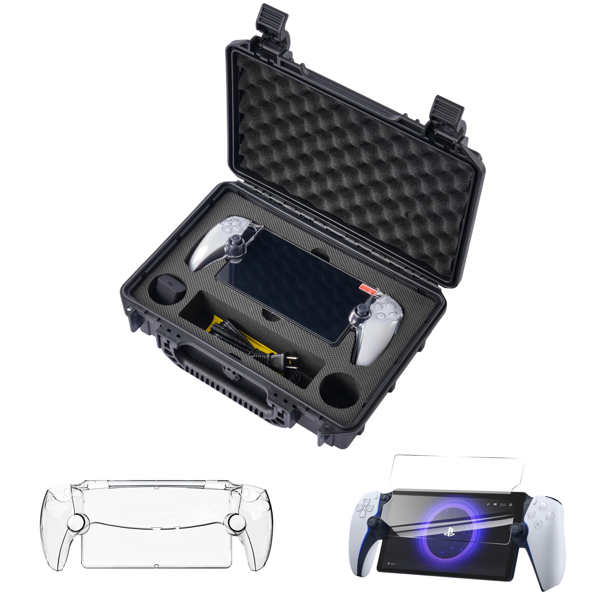 BOMIIPOR Premium Carrying Case Bundle for Playstation Portal Remote Player Included PC Clear Skin Cover Tempered Glass Screen