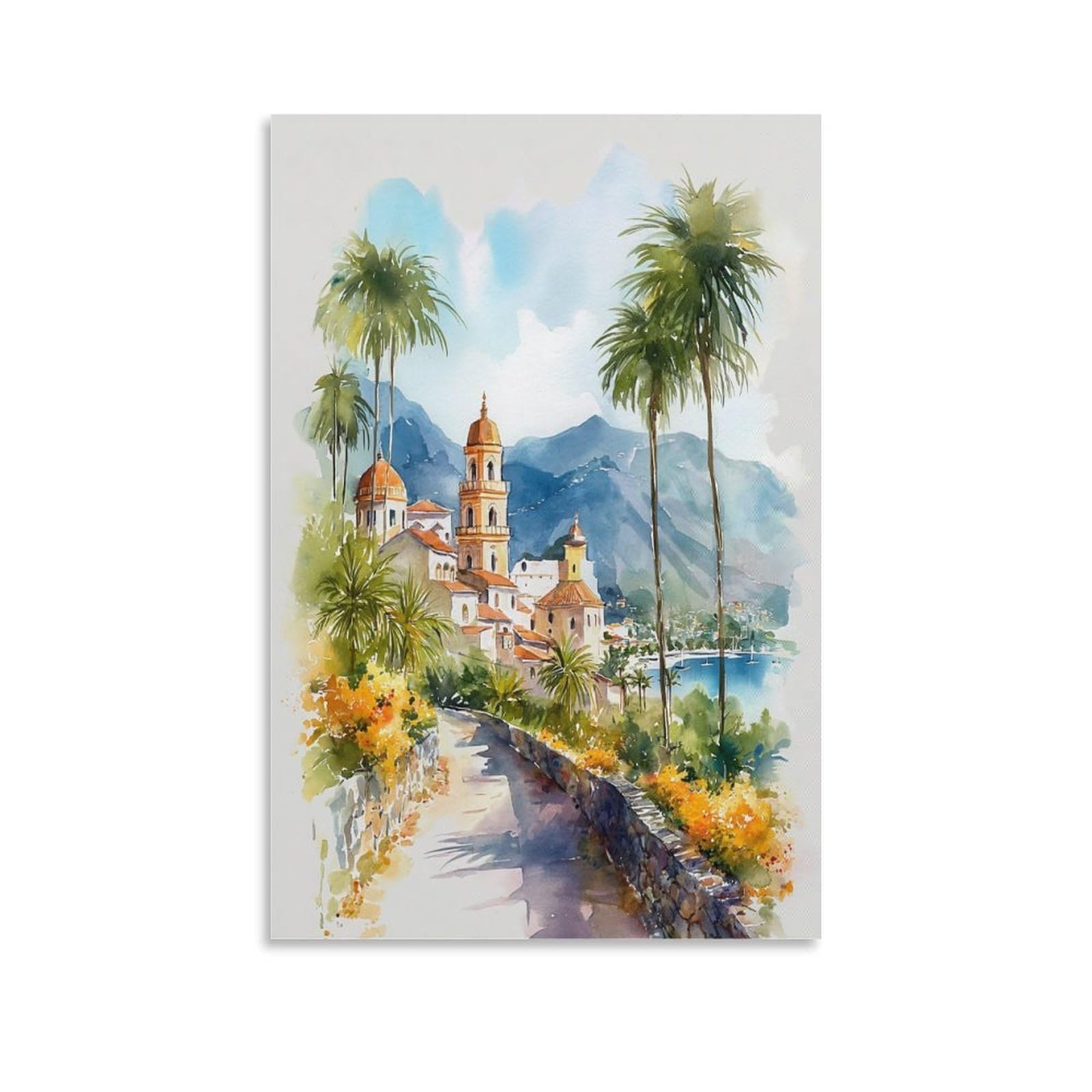 XWYMXZ Orange County Watercolor Beach 24x36inch(60x90cm) Vintage Travel Poster Watercolor Canvas Art