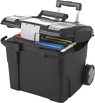 Storex Portable File Box on Wheels, 15 x 16 x 14.25 Inches, Black 61507U01C