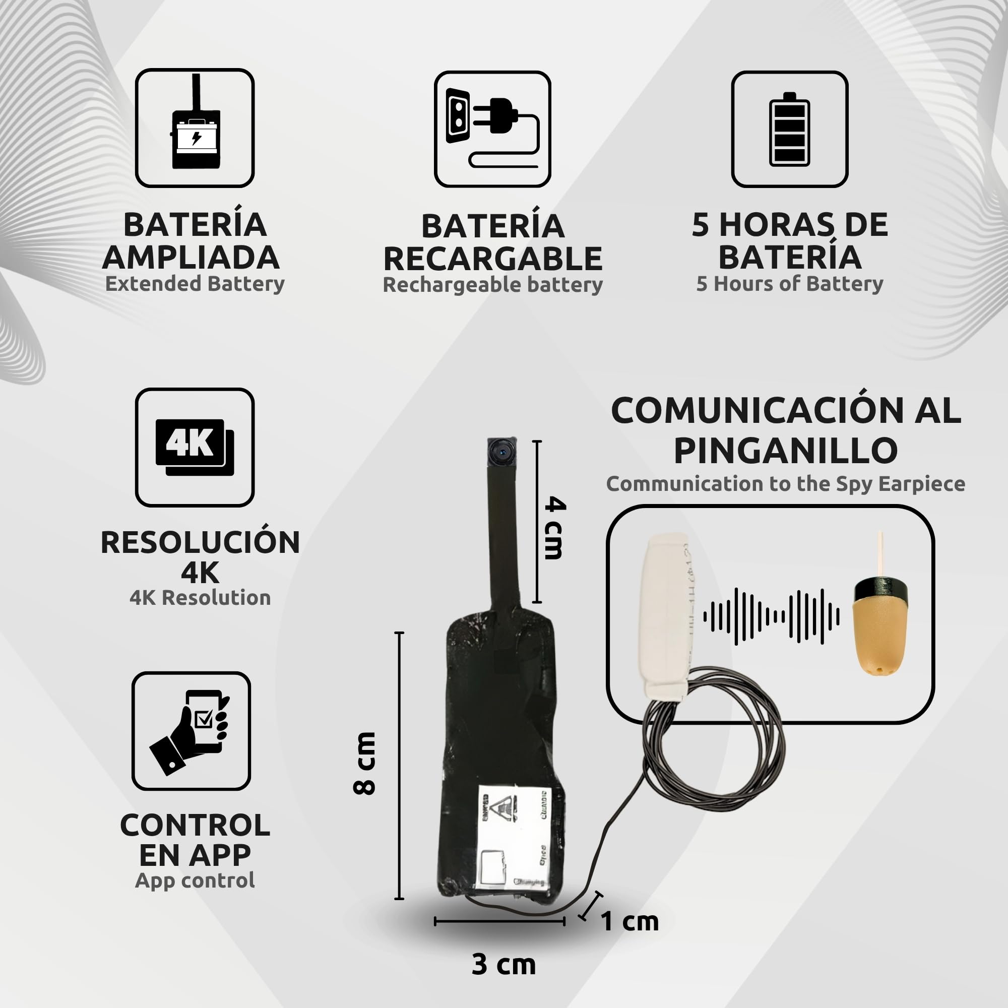 PingaOculto Mini Camara Espia Oculta WiFi con Auricular Inalambrico Invisible para Movil - Lente Camuflada en Boton y Control Remoto (Cámara WiFi Pro Batería Ampliada + Pinganillo VIP Pro Supermini)