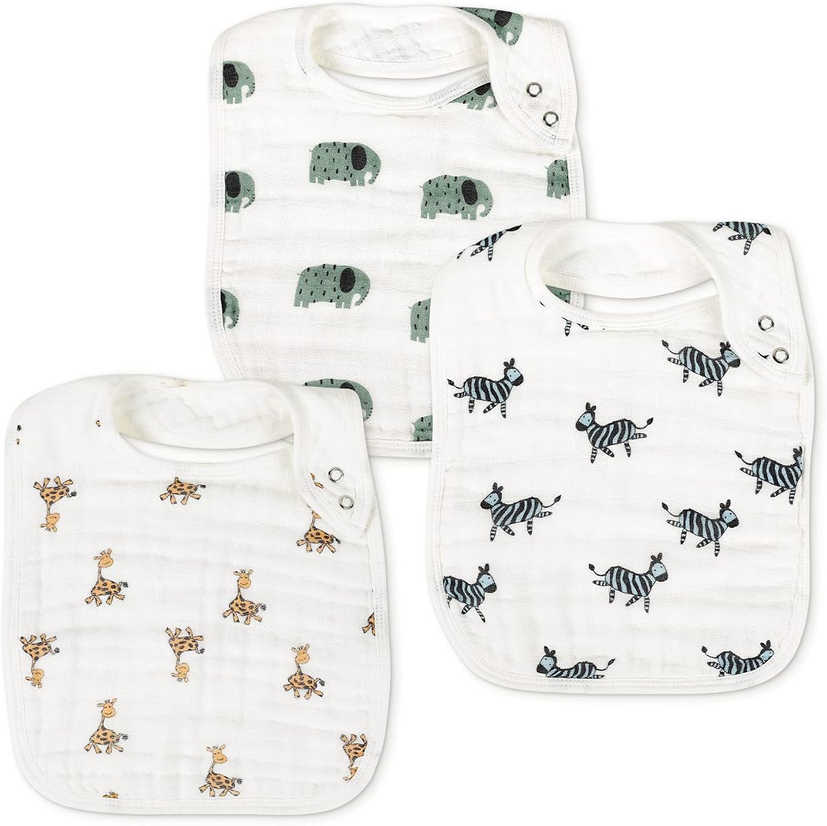 Baberos de muselina Snap para niños y niñas, paquete de 3 baberos para babeo y dentición, capas suaves y absorbentes de muselina de algodón