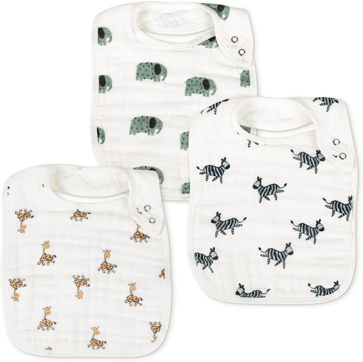 Snap Muslin Bibs for Boys & Girls,3-Pack Baby Bibs for Drooling and Teething,Cotton Muslin Absorbent & Soft Layers