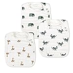 Snap Muslin Bibs for Boys & Girls, 3-Pack Baby Bibs for Infants, Newborns and Toddlers, 100% Cotton Muslin Absorbent & Soft Layers, Adjustable Snaps,Animal Party
