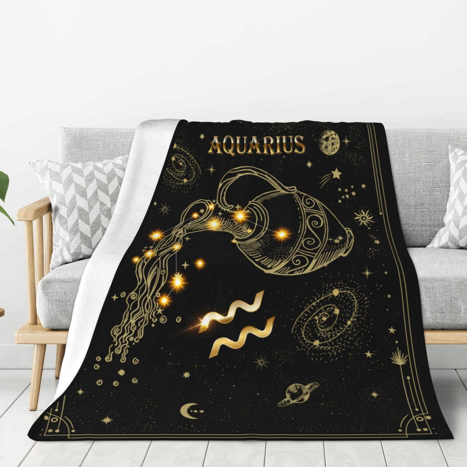 Titylykmd Women's Aquarius Zodiac Gifts For Moon Constellation Throw Blanket Astrology Decor Witchy Birthday Gifts Gothic Soft Blanket 60"X50"
