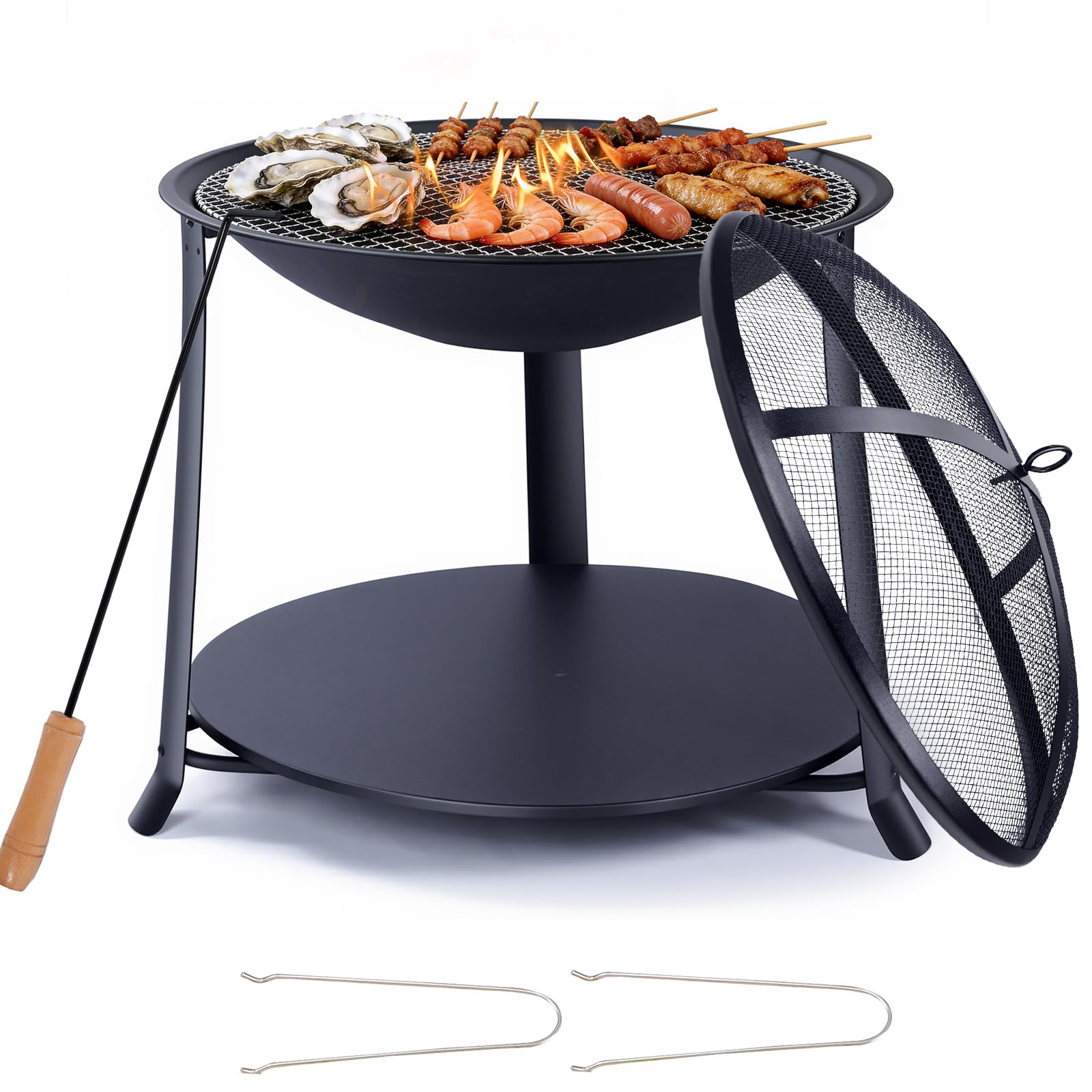 Brasero Exterior con Parrilla y Protector Antichispas, Estufa Jardín y Terraza, Jardín Chimeneas de Hierro para Carbón Ø 55 cm