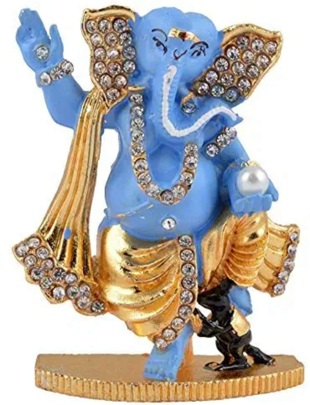 Generic Lord Ganesha Dancing Idol | Brass Material | Best Suited for car Dashboard Office Table Home Temple puja Home Decor Festival pujan Or Gifting (Sky Blue)