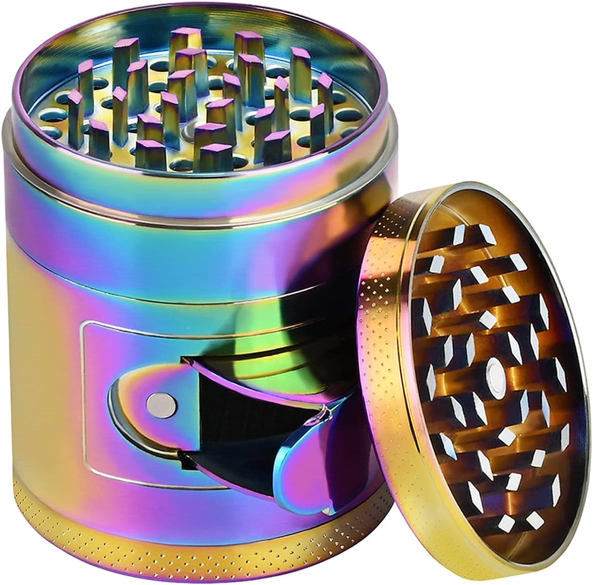 Joymaking 2.2" Premium Herb Grinder Durable Zinc Alloy Spice Grinder 4 Piece with Pollen Catcher, Rainbow Metal Grinder with Access Window (Colorful)