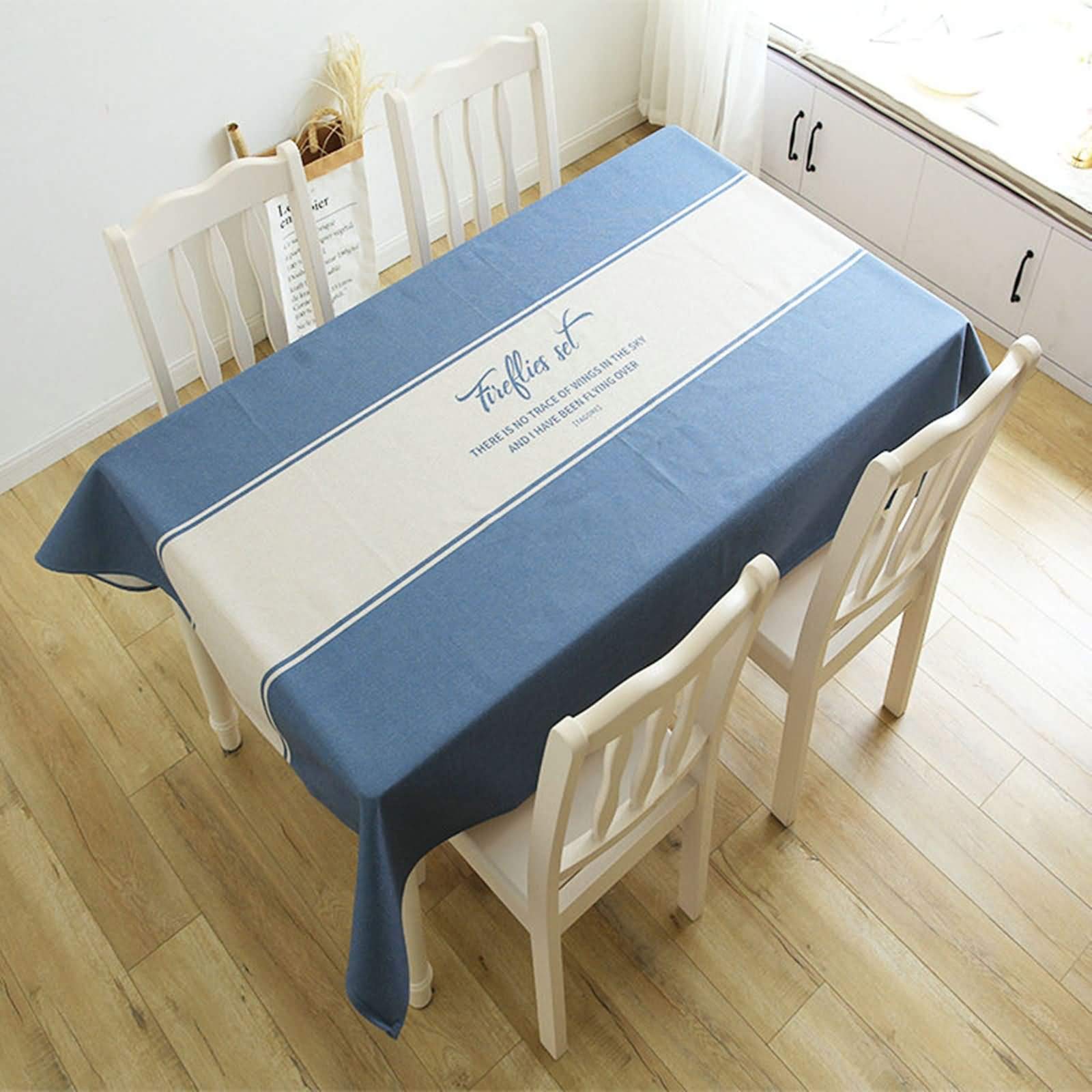AMDXD Mantel Algodón, Letras Mantel Antimanchas Rectangular Fácil de Limpiar, para Jardín, Habitaciones, Decoración de Mesa, Blanco Azul, 140x230CM