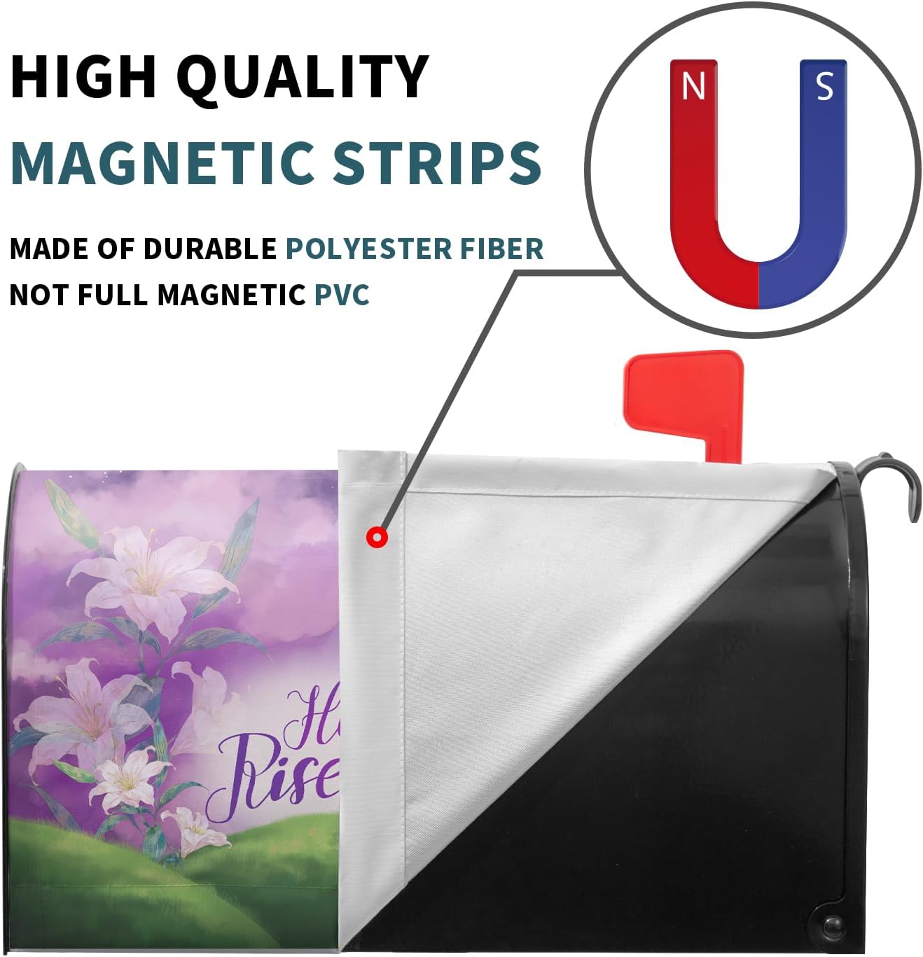 Kawani Easter He is Risen Mailbox Cover - Magnetic Happy Easter Mailbox Wrap - Standard Size 18 X 21 Inch - Purple Flowers Decorative for Home & Outdoor