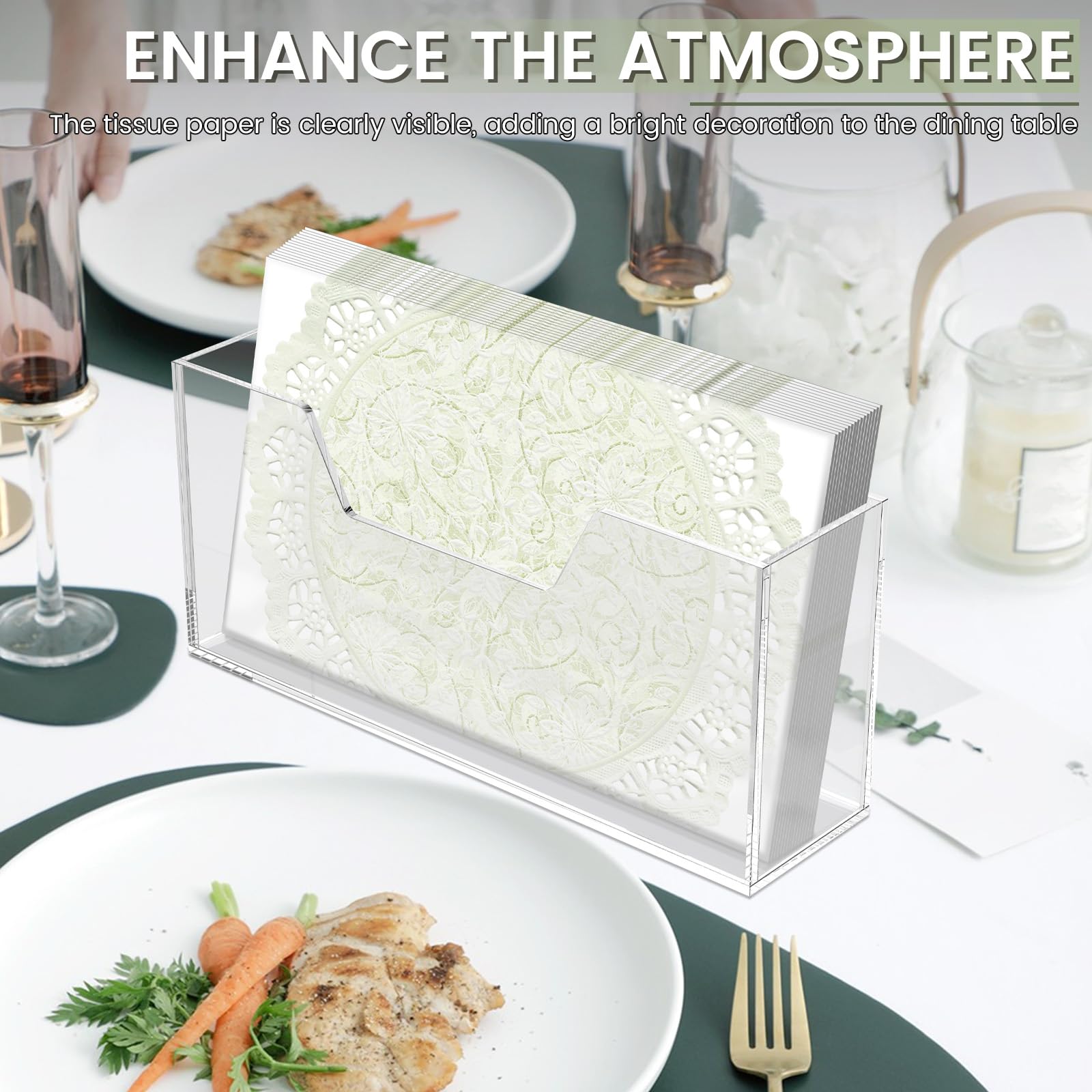 LUVCOSY Acrylic Napkin Holder With Gold Feet - Clear Paper Towel Dispenser For Kitchen & Bathroom