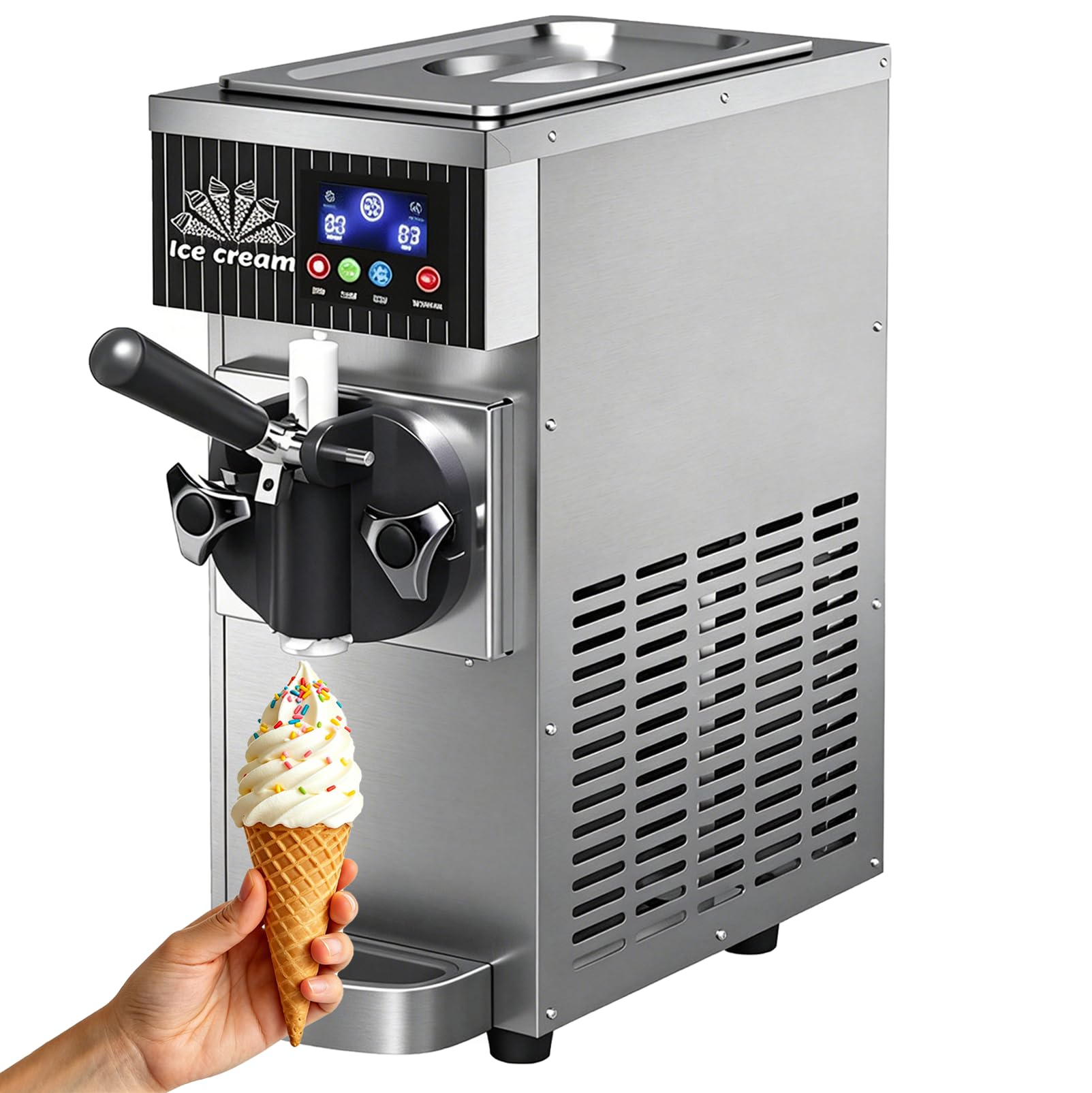 Macchina per Gelato Commerciale, Macchina Commerciale per Gelato Soft da 450 W con Produzione di 4-5 kg/H, Display LED e Pulizia One-Touch, per Ristoranti e Gelaterie Grey
