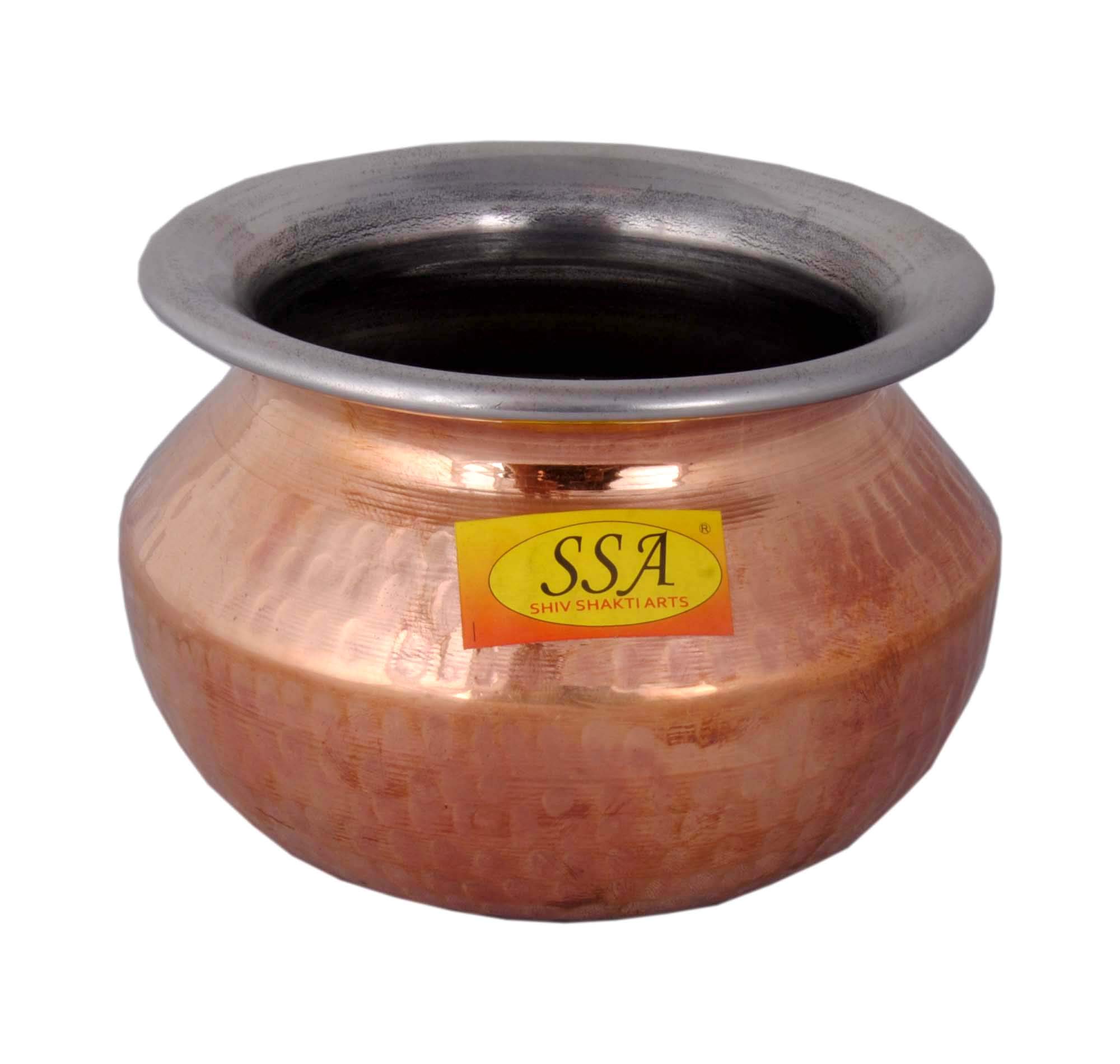 Shiv Shakti Arts® Steel Copper Handi - Punjabi & Rajasthani Design - for Serving Food(No.3-800 ML)