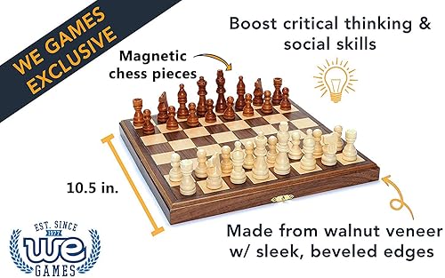 Miniatura 2 de WE Games Juego de ajedrez magnético, tablero de ajedrez de madera plegable, juego de ajedrez de viaje, juegos de ajedrez para adultos, hermoso juego