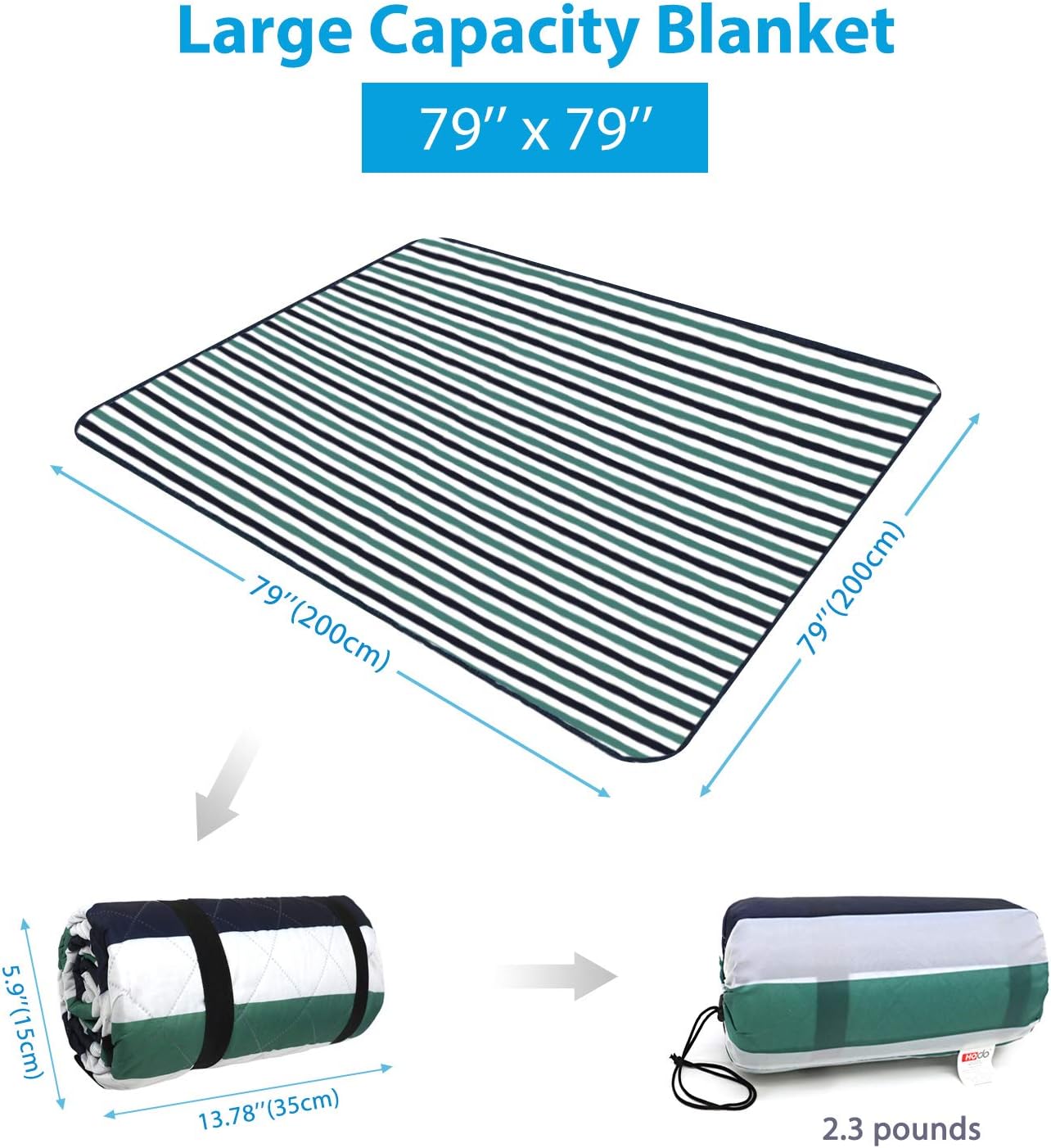 HOdo Picnic Blanket Extra Large Machine Washable Waterproof Sandproof Camping Outdoor Blanket 200x200cm