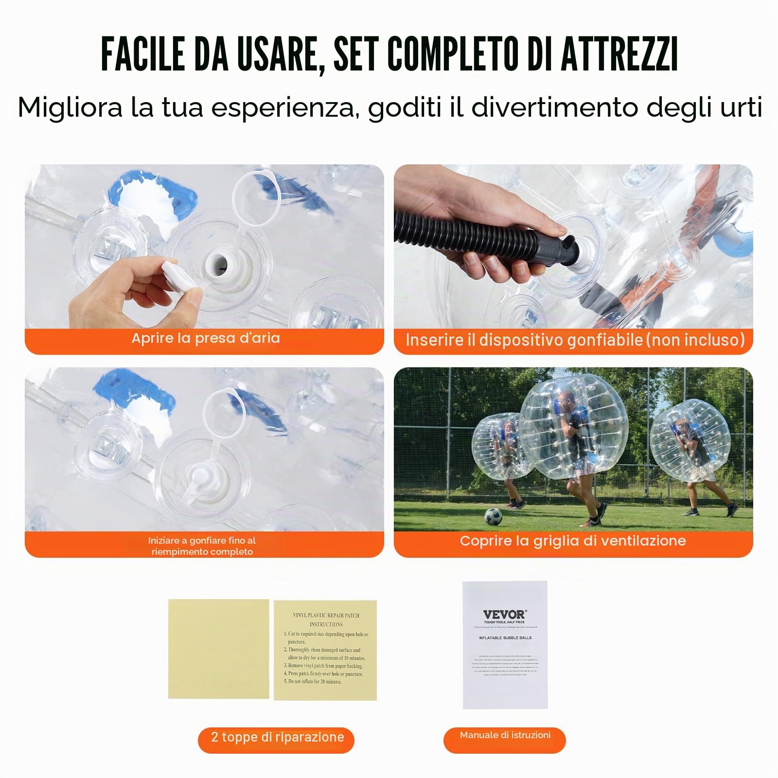 VEVORPalla Gonfiabile Paraurti, Antiurto per Gioco, 1 Pezzo, 1,2 m x 1,03 m, Trasparente, Rimbalzo PVC, Attività all'Aperto