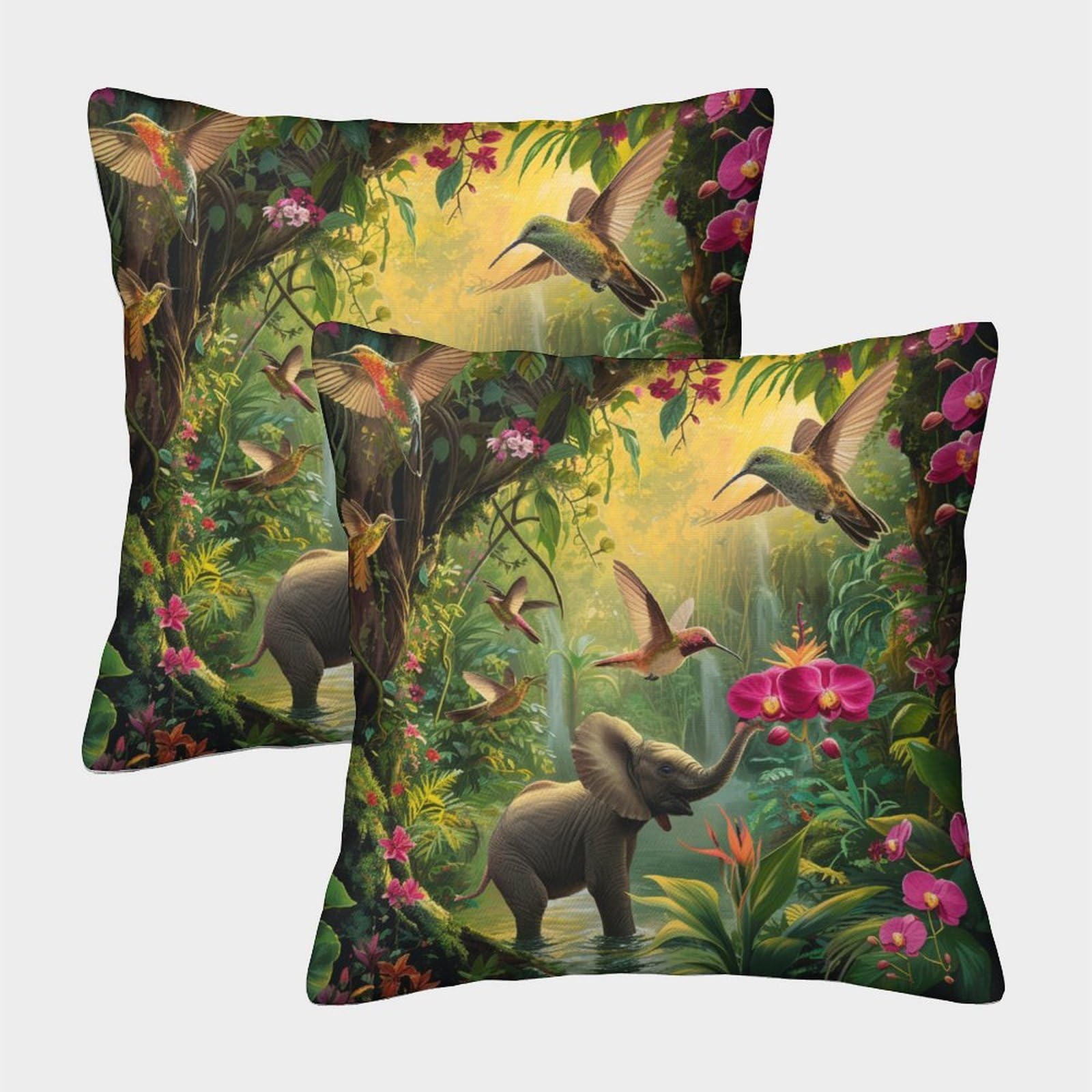 UENDOKRNN Cute Little Elephant Pillow Cover Soft Pack of 2 Square Pillow ﻿ Decorative Elephant Animal Throw Pillow Cover Soft Pillowcases with Invisible Zipper for Sofa 50x50cm