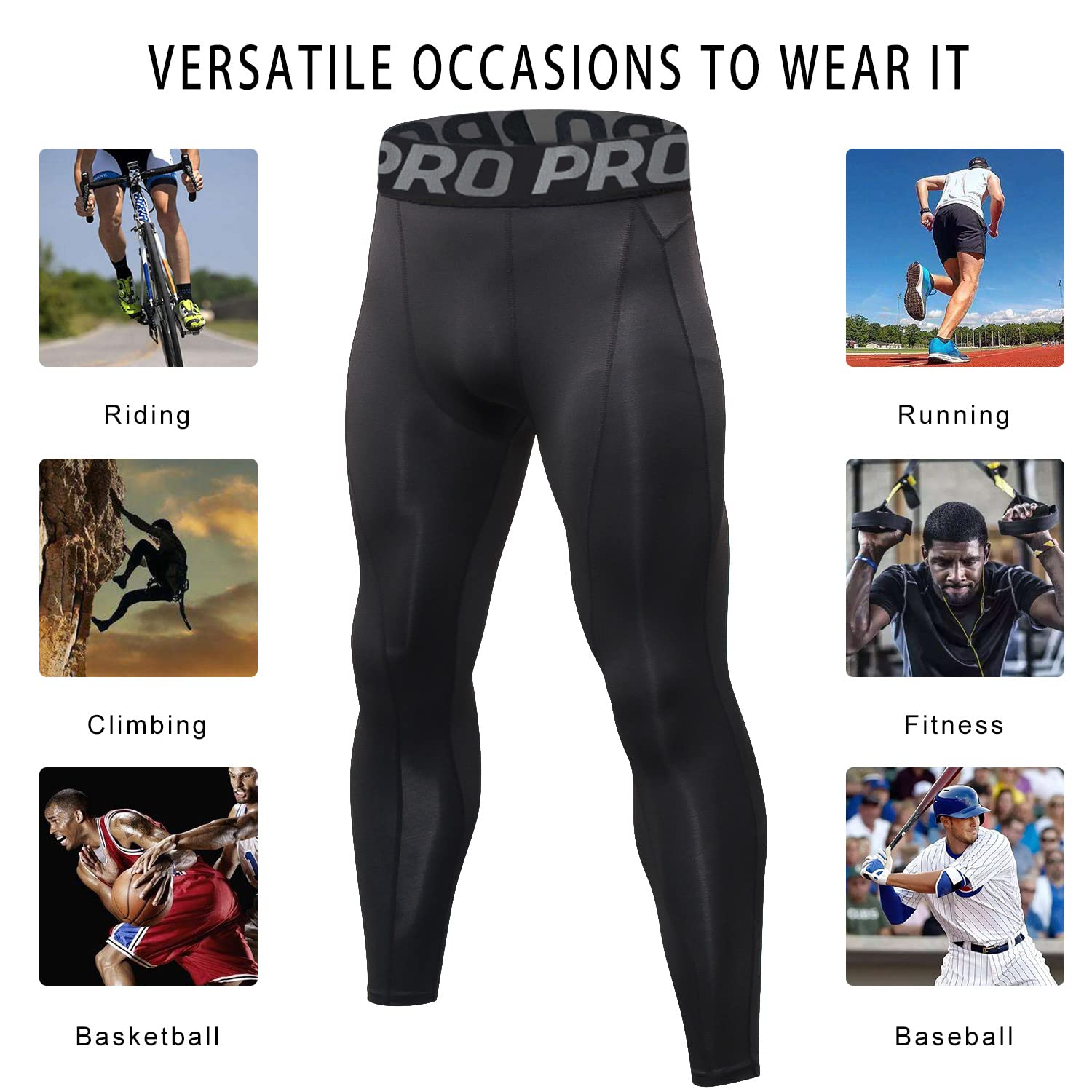 LANBAOSI Lot de 3 Leggings Compression Homme Thermique sous-Vêtement Caleçon Long Hiver Chaude Couche de Base Pantalon
