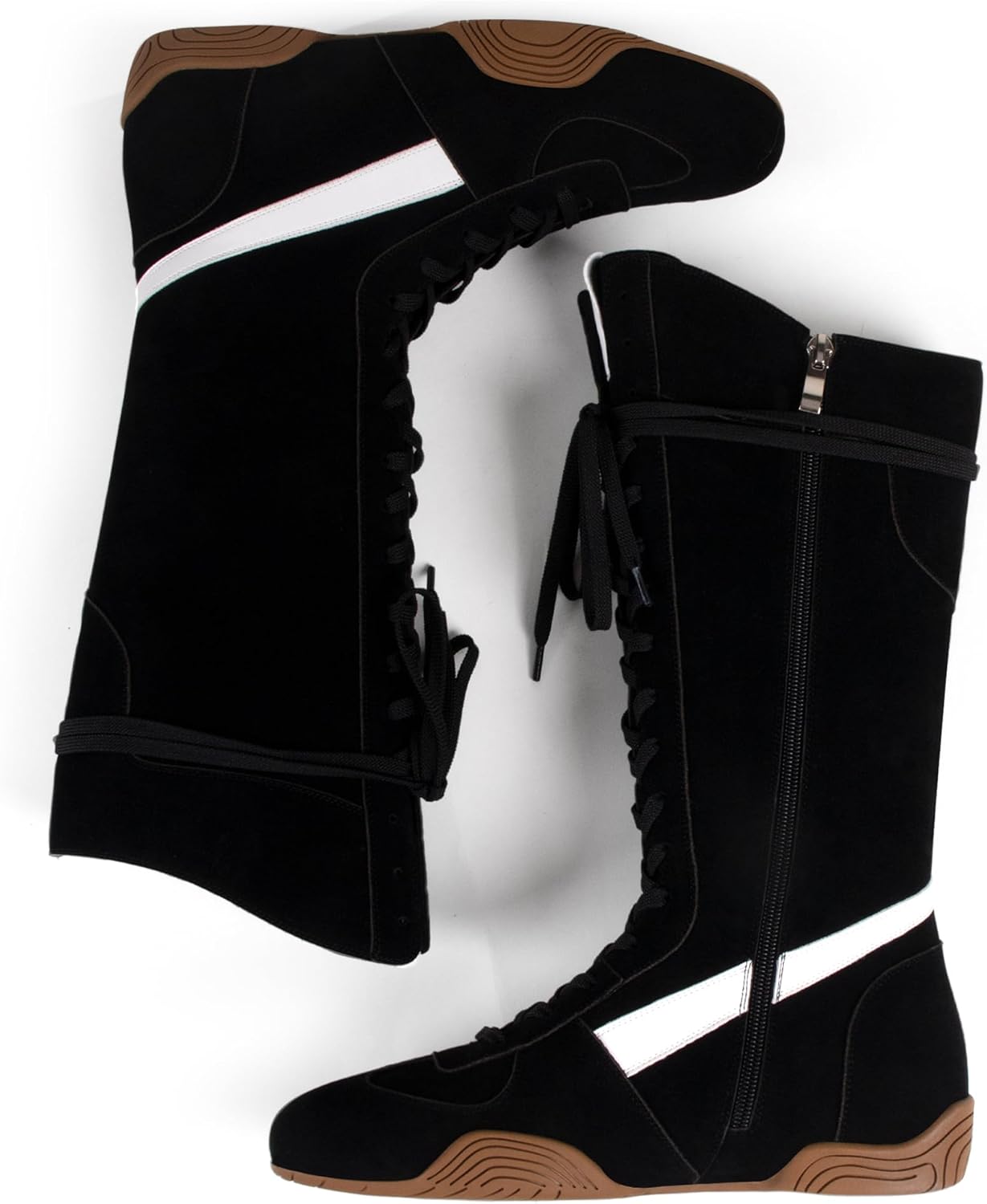 LACIKOSZ Women’s Suede Lace Up Tall Boxing Boots Knee High Retro Dance Streetwear Sneakers with Side Zipper Flexible Non-Slip Sole - Image 7