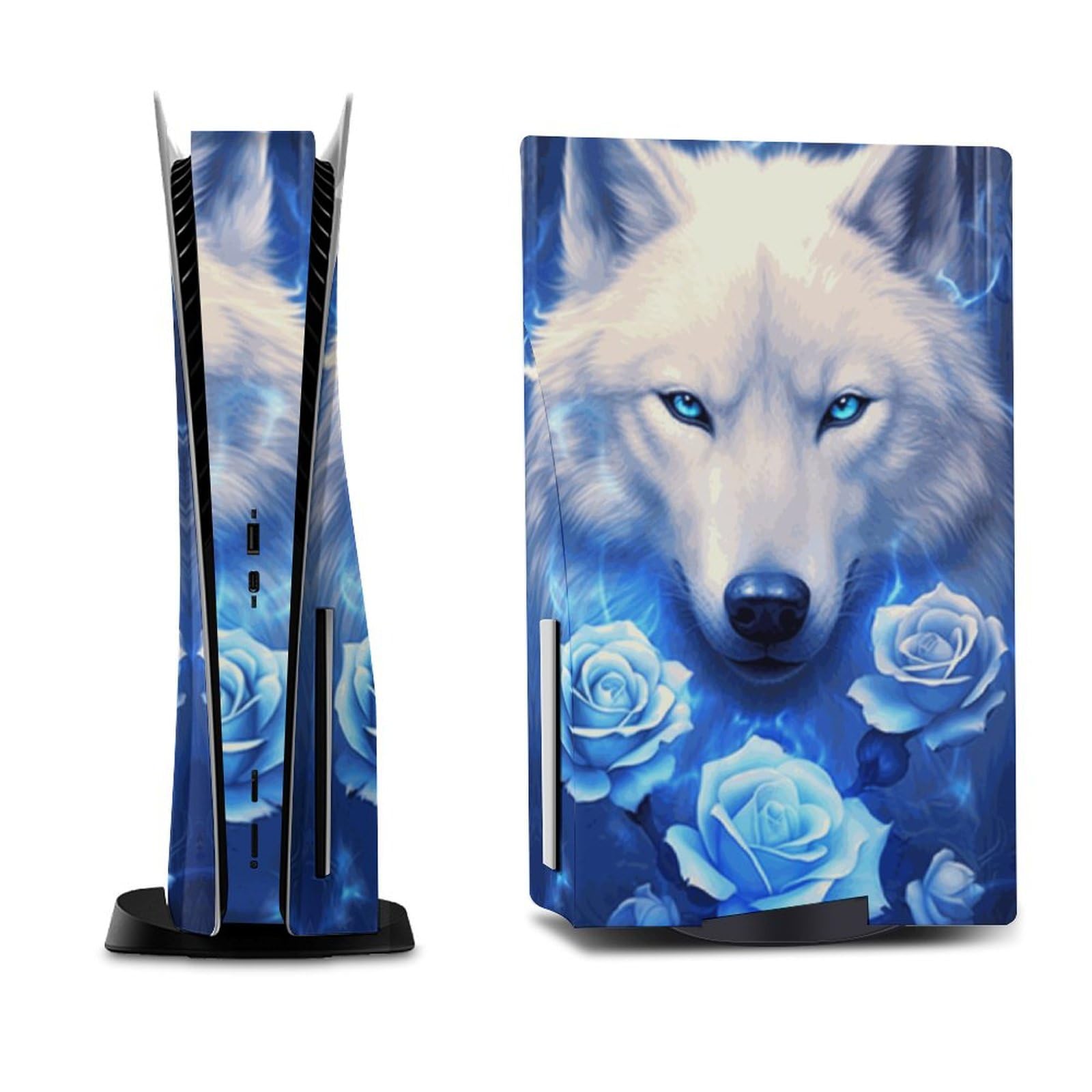 Fantasy Wolf Roses PS5 Skin - Funda de vinilo para consola y mando de Playstation 5 Disc Edition