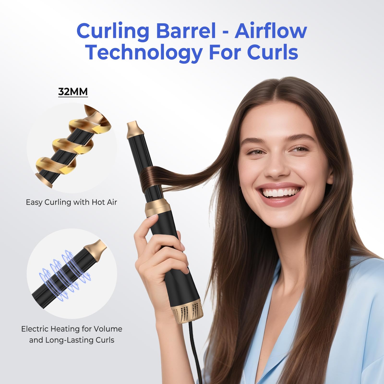 Photo 1 of 5 in 1 Hair Dryer Brush, Blow Dryer Brush Set with Air Curler Wrap Hair Styler, Negative Ionic Blow Dry Brush, Detachable Hair Tool for Curling, Volumizer,Straightener,Drying