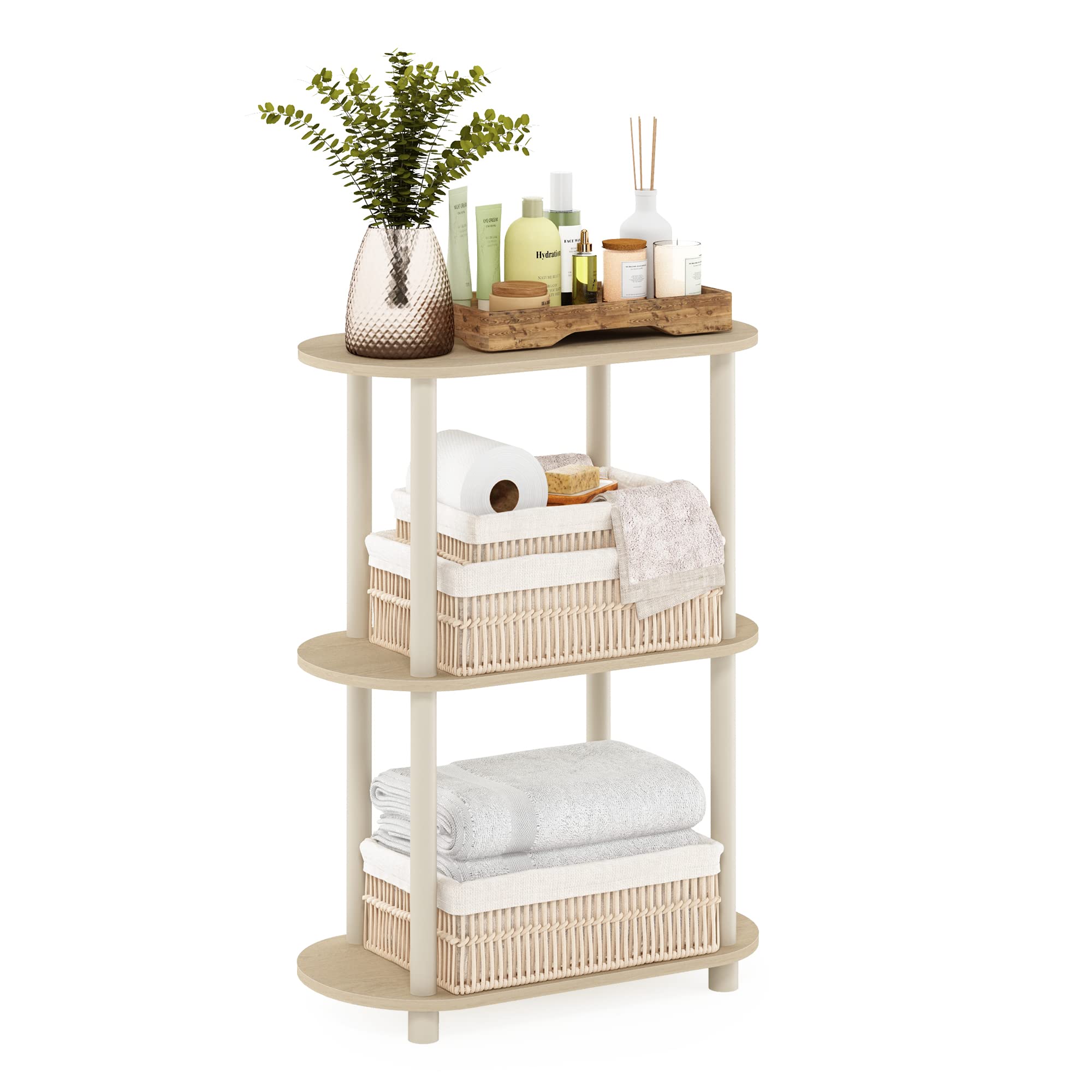 Furinno Turn-N-Tube Toolless 3-Tier Oval Display Shelf, Bauhaus Oak