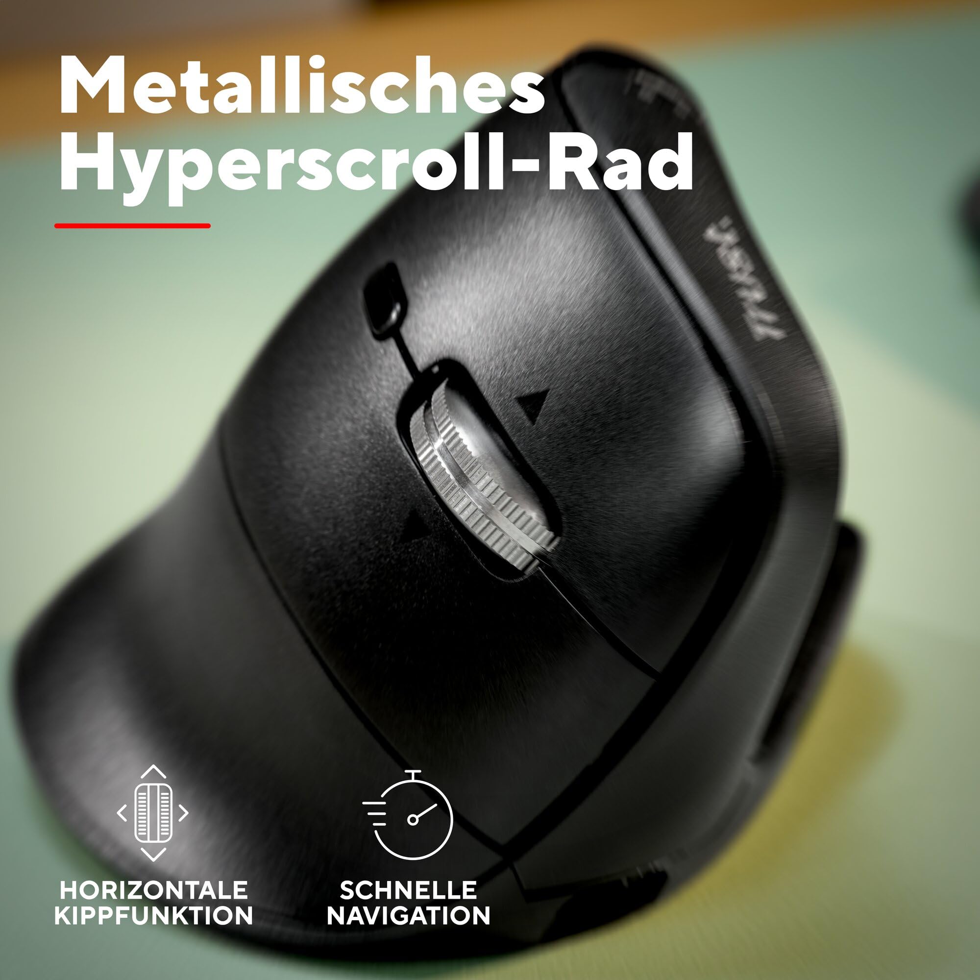 Trust Vyran Kabellose Ergonomische Maus Ultraschnelles Scrollrad, Schwarz | Horizontales Scrollen, Bluetooth + 2.4GHz, Leise Tasten, 85% Recyclingkunststoff, Mehrgeräte Vertikale Funkmaus