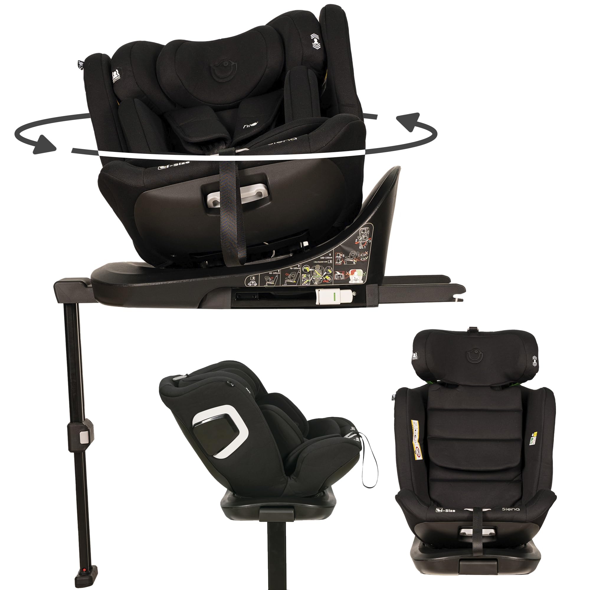 Olmitos - Silla de coche para bebé I-SIZE 40-150 cm con giro 360º SIENA, Isofix y reclinado, homologada a contramarcha, Silla de Auto ajustable y Universal desde nacimiento (Negro)