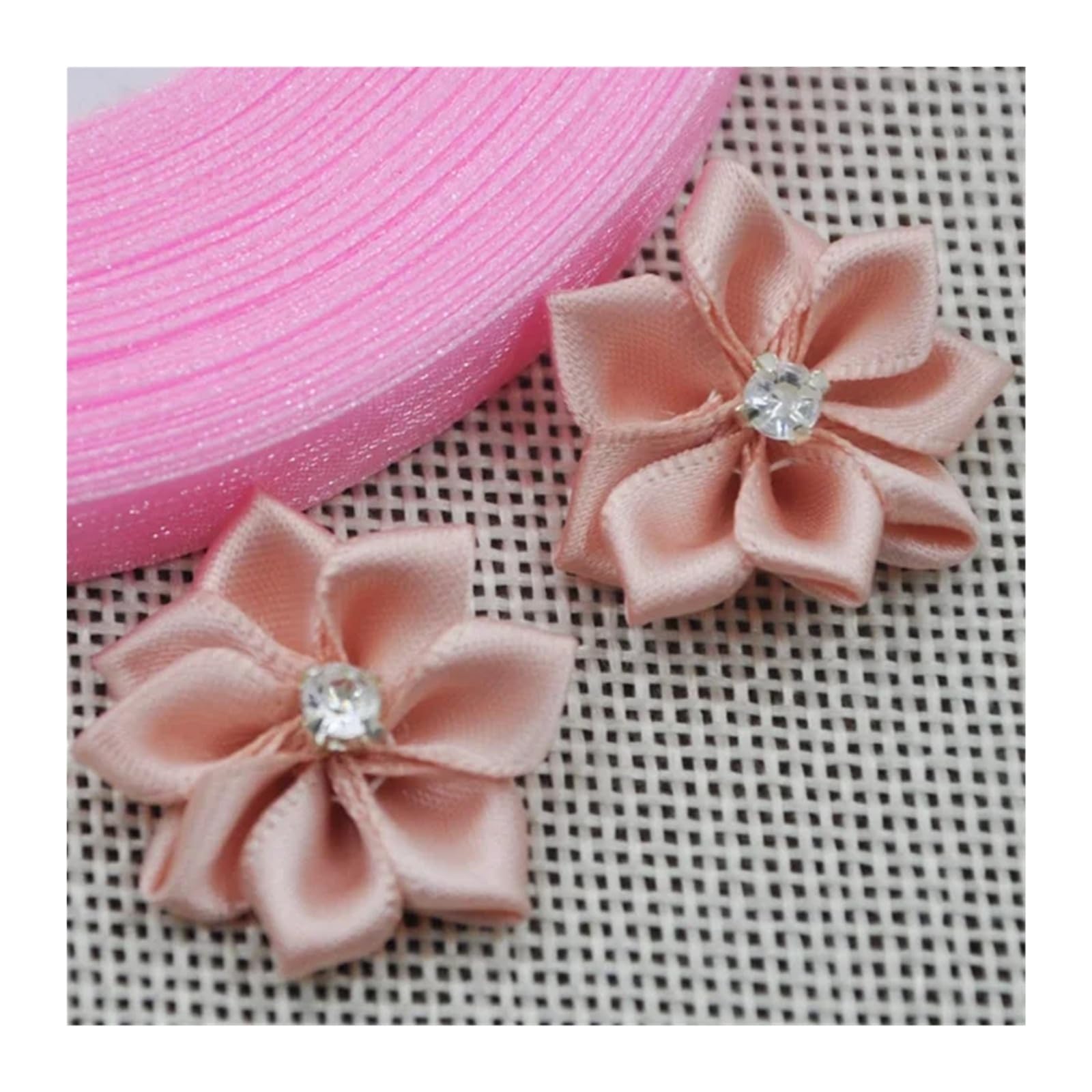 LOVSSU Fabric Flowers 20pcs 25mm Mix Color Ribbon Flowers With Rhinestone Garment Sewing Supplies Handmade Appliques(Color 17)