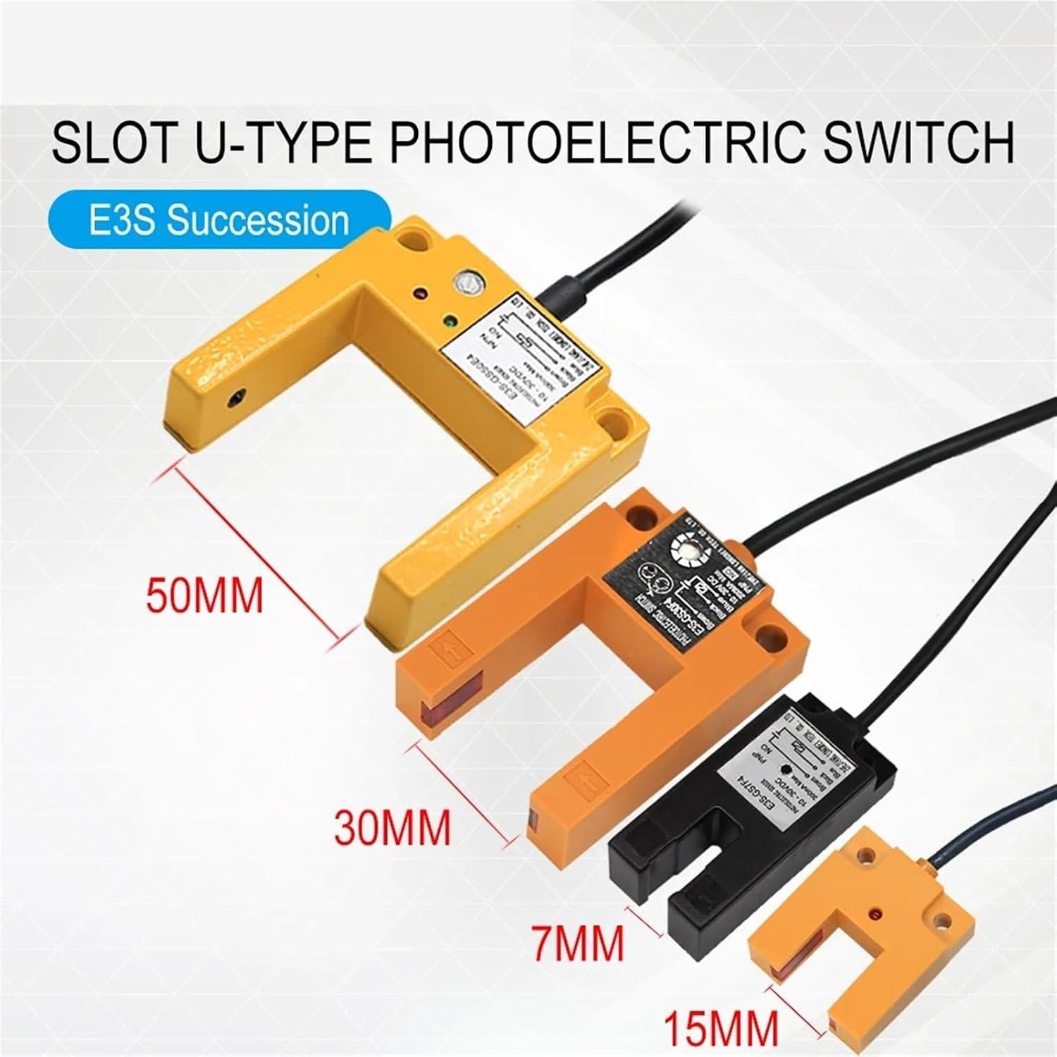 Infrared U-Slot Photoelectric Sensor E3S-GS30/E3S-GS15/E3S-GS7 DC 12-24V Proximity Switches Three-Wire NPN PNP Detection(Size:E3S-GS15(15mm),Color:NPN NO)