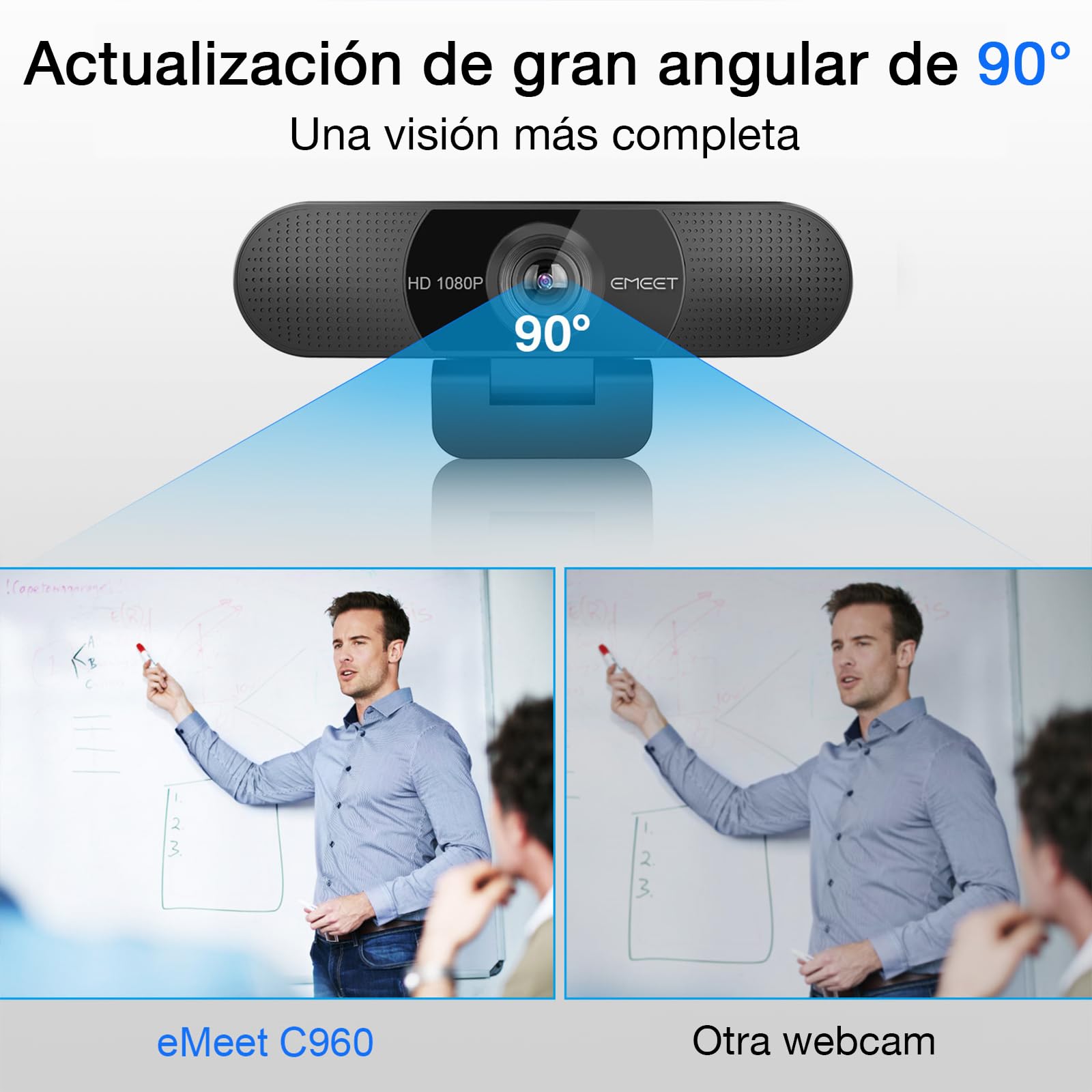 EMEET Webcam 1080P con Micrófono C960 Cámara Web de Transmisión de 2 Micrófonos con Cubierta de Privacidad, Vista de 90°, Webcam USB Plug & Play para Llamadas/Conferencias, Zoom/Skype/Youtube
