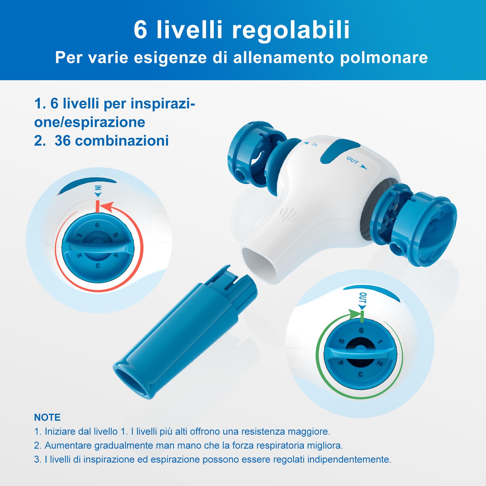 Allenatore polmonare con app, respiratore per polmoni con manometro elettrico e boccaglio di prova e custodia da viaggio | Attrezzo per l'allenamento polmonare migliore | 6 livelli di resistenza | App