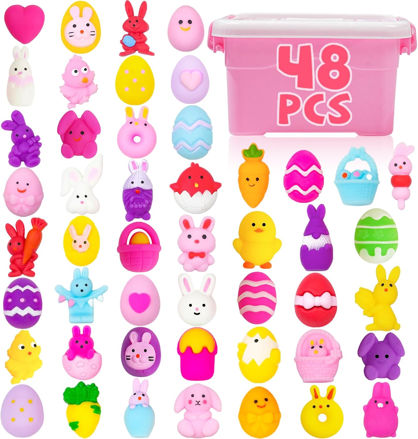 48PCS Easter Mochi Squishy Toys for Easter Basket Suffers, Easter Mochis Squishy Fidget Toys for Kids, Squishies for Egg Fillers, Classroom Prizes, Egg Hunt Games, Gifts, Toddlers, Party Favor