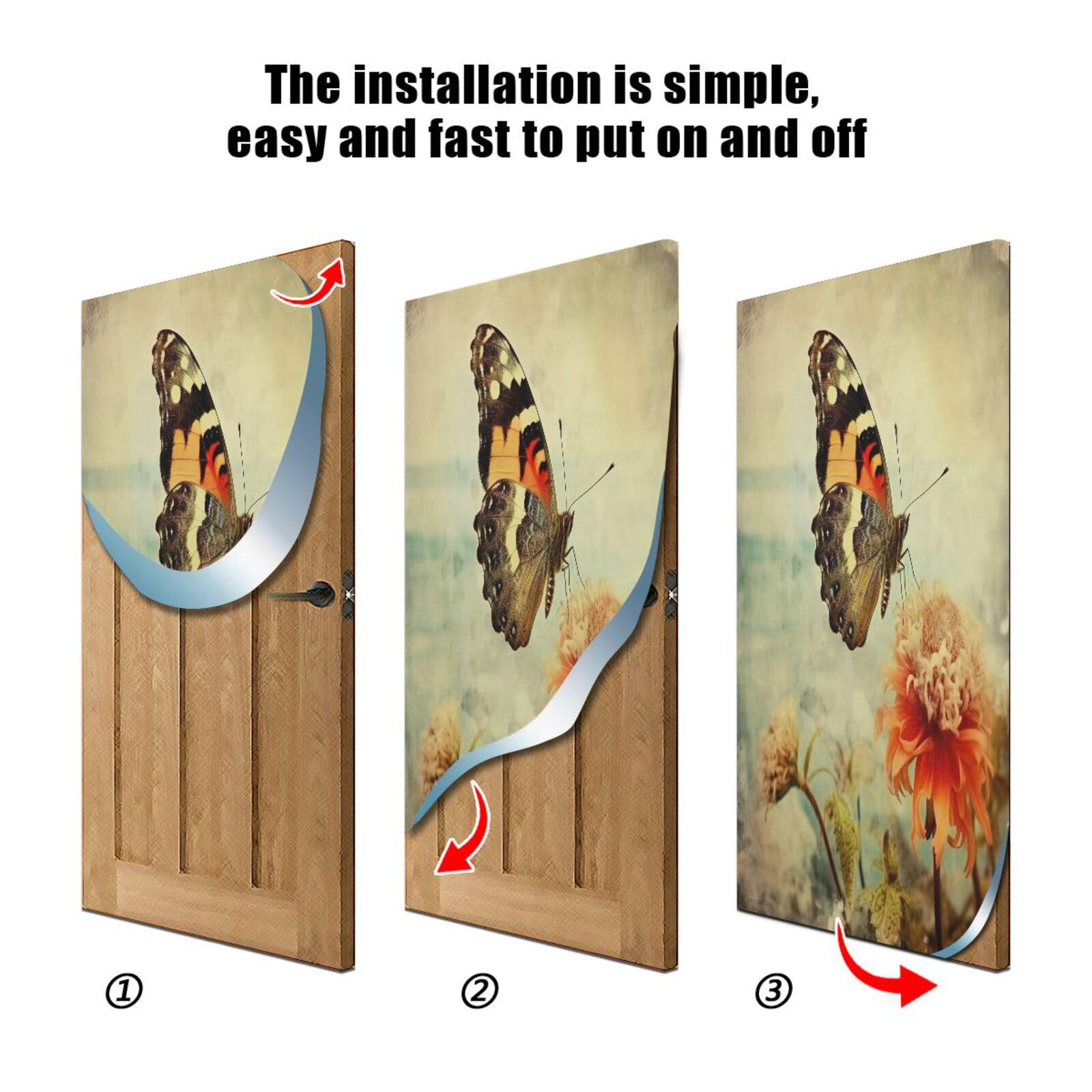 FLildon Old Grungy Butterfly Door Cover Decoration, Party Accessory Porch Decor for Festive Ornament Room Door Covers 35 x 79 Inch