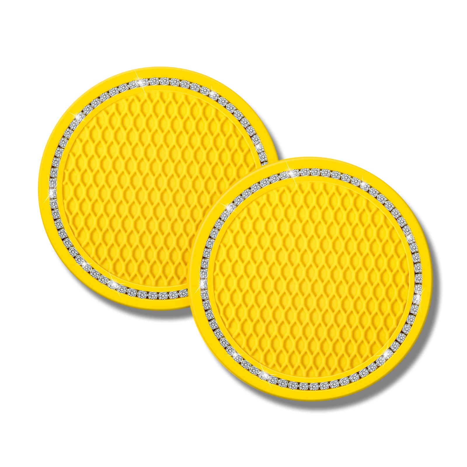 lifeegrn Bling Car Coasters， Crystal Rhinestone Car Coaster，2.76 inch Silicone Diamond Car Cup Holder Coasters Suitable for Most Car，Car Coasters for Women(2 Packs)