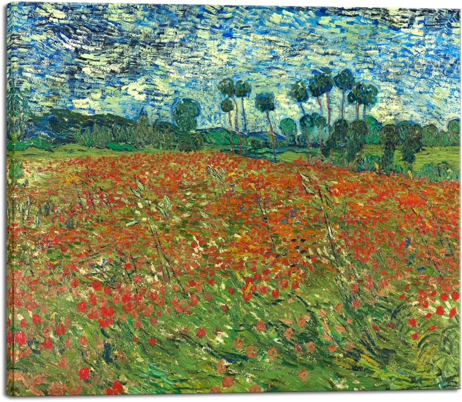 Wieco Art Large Poppy Field June 1890 Canvas Print of Vincent Van Gogh Wall Art Paintings Reproduction Field Pictures Artwork for Wall Decor and Home Decorations