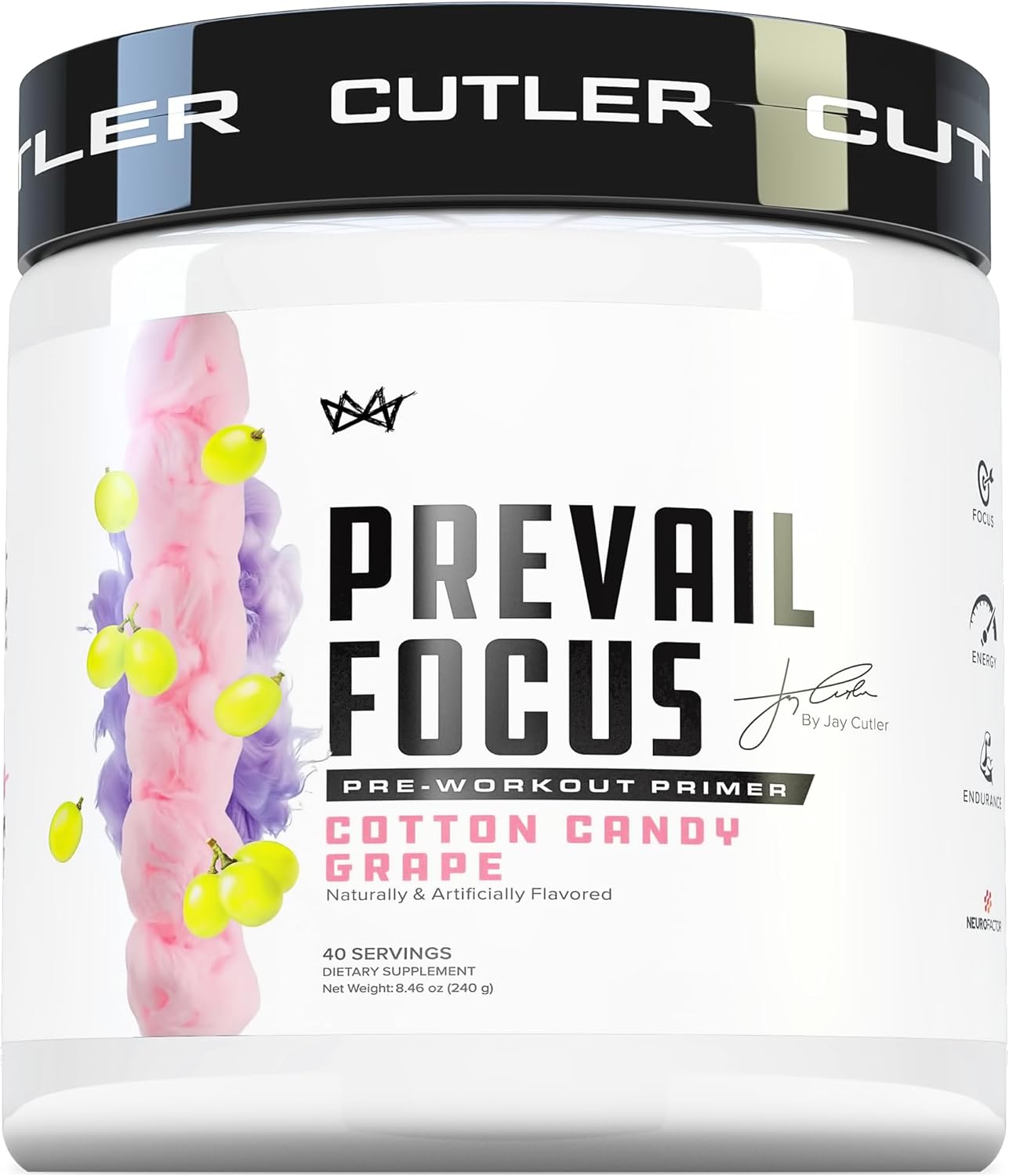 Prevail Pre Workout Powder with Nootropics: Pre Workout for Men and Women, Cutting Edge Energy and Focus Supplement with L Citrulline, Alpha GPC, L Tyrosine | Cotton Candy Grape, 40 Scoops