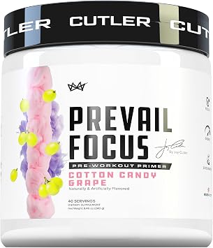 Prevail Pre Workout Powder with Nootropics Pre Workout for Men and Women, Cutting Edge Energy and Focus Supplement with L Citrulline, Alpha GPC, L Tyrosine | Cotton Candy Grape, 40 Scoops