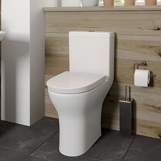 Comfort Raised Height Rimless Close Coupled Toilet Dual Flush Cistern Bathroom WC Modern White Soft Close Seat Space Saving Fixings Included