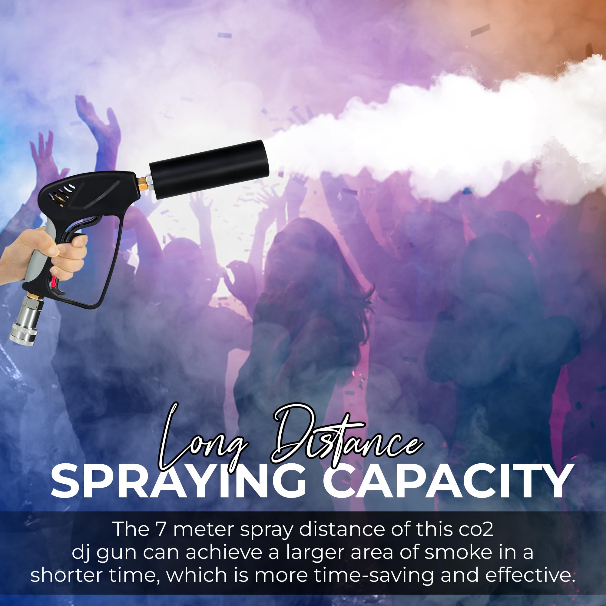 Gun per feste di CO2 con portata di 6 m, cavo da 3 m + tubo di uscita No-Frost | cannone da DJ di alta qualità | adatto per DJ Club Stage palcoscenico | Jet Machine (Mini Gun)