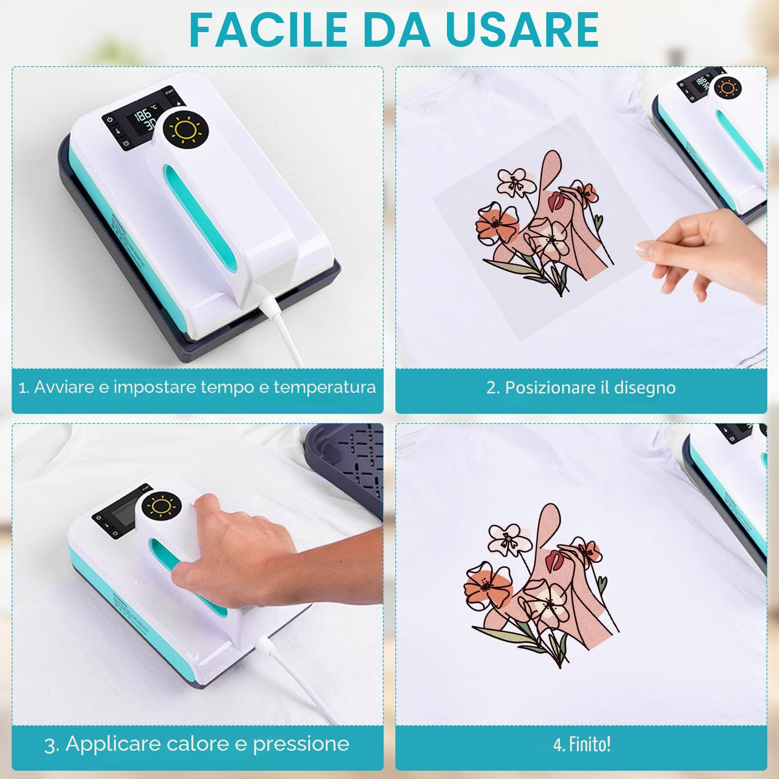 Pressa a Caldo per Magliette, Termopressa DIY Portatile, Facile da Stirare, Riscaldamento Rapido, Macchina Stampante per Vestiti, Borse, T-Shirt Stampante Trasferimento Termico