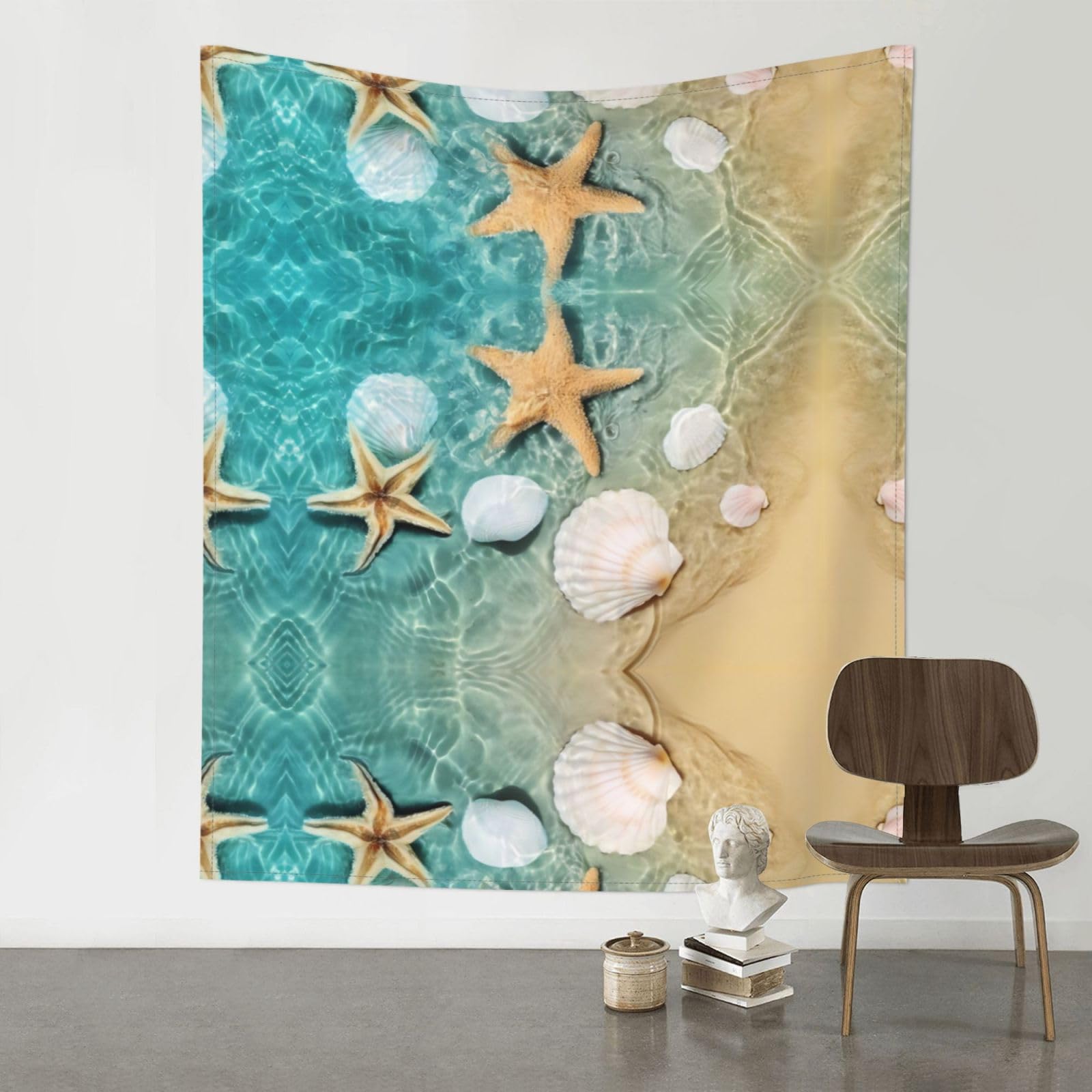 WHJSSF Sea Shell Starfish Prints 60x51in Wall Tapestry Bohemian Throw Blanket Dorm Decor Beach Picnic Cover