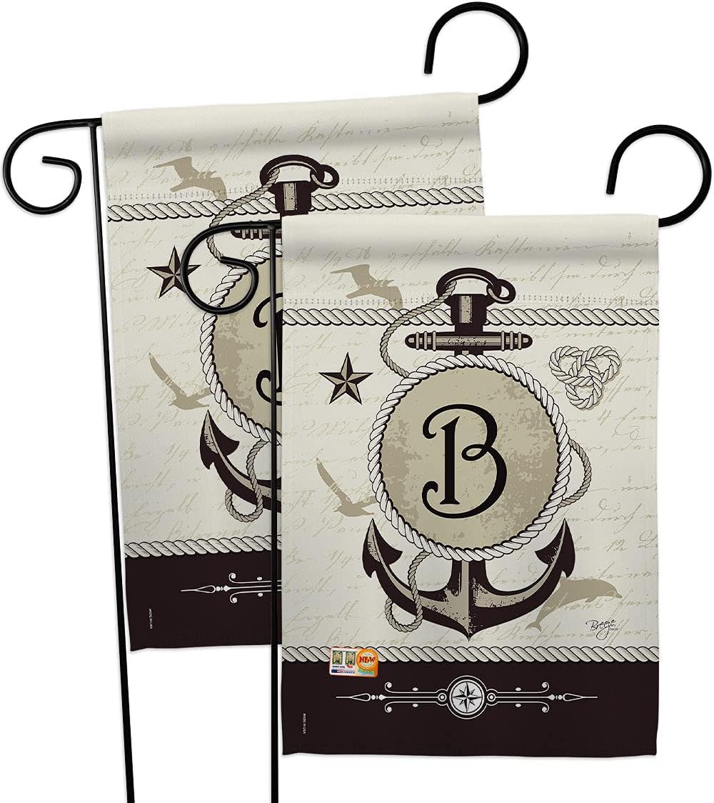 Nautical B Initial Garden Flags Pack Monogram Coastal Anchor Sailor Sea Shells Outdoor Summer Ocean Support Our Troops Small Decorative Gift Yard House Banner Made In USA 13 X 18.5