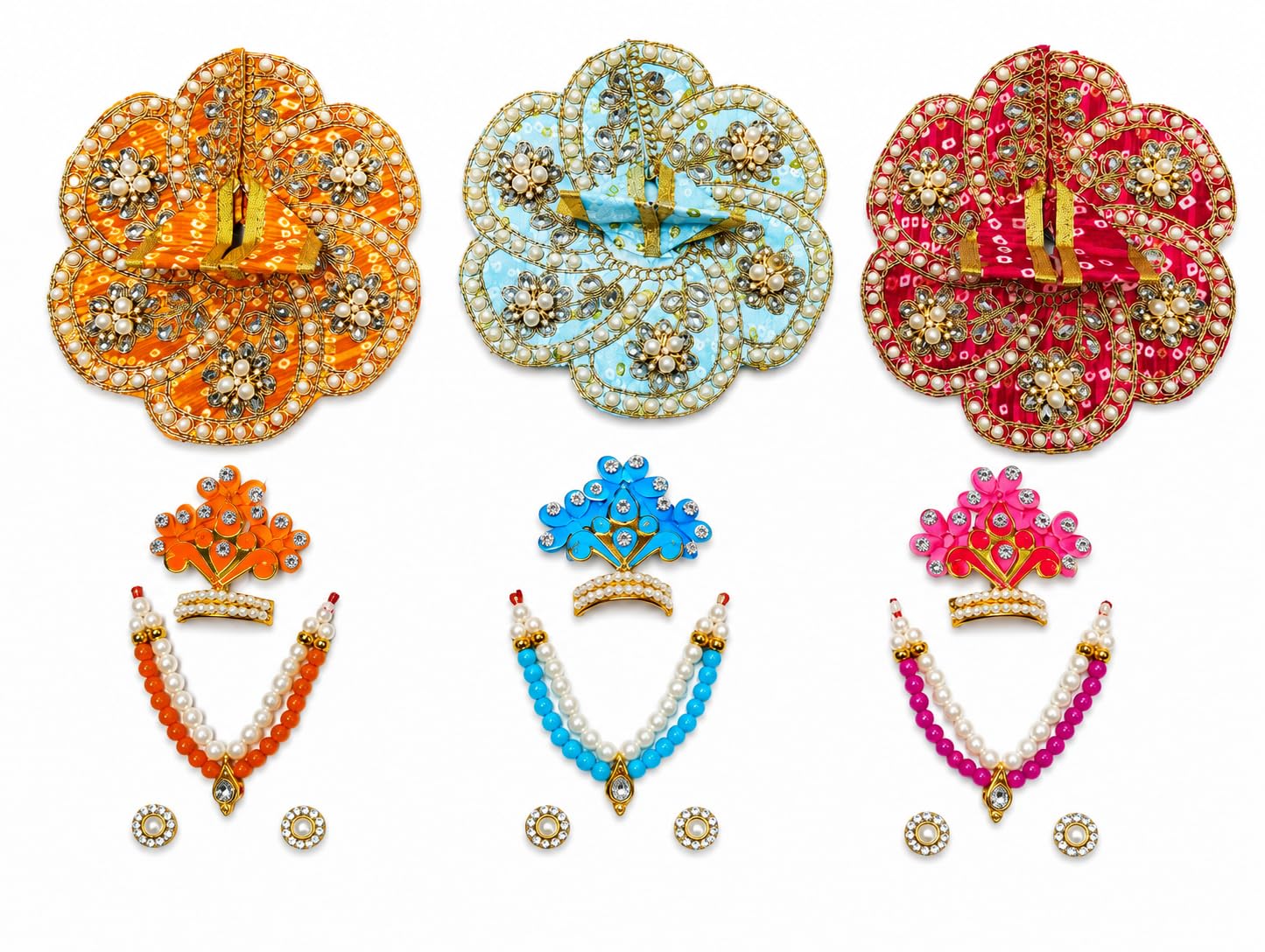 HomelyHugs Laddu Gopal Dress Pack of 3 (Size 0) | With Mala & Mukut | Heavy Work Bal Gopal Shringar Vastra for Janmashtami & Pooja | Kundan traditional bandhani look-image-39