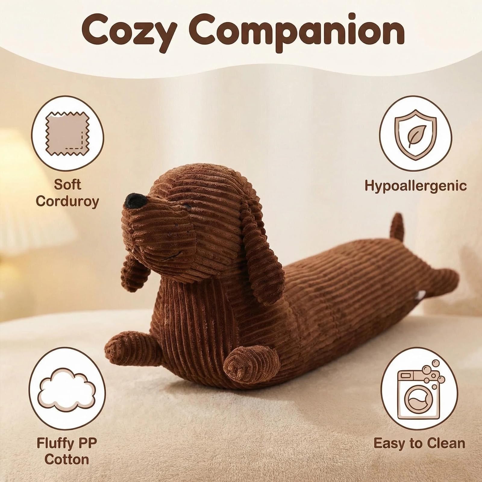 Cuscino a forma di bassotto, 50 cm, lungo in peluche per cani, morbido cuscino per chi dorme sul fianco, per divano, letto, cuscino morbido e regalo per bambini e adulti