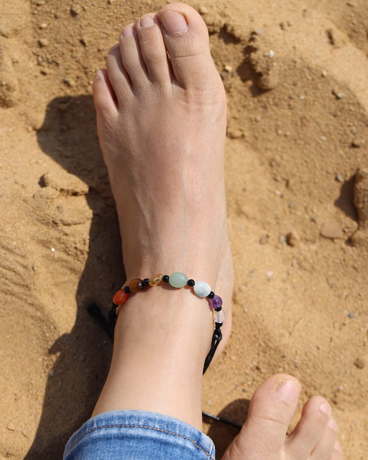 Jewever 7 Chakra Crystals and Stones Anklet Irregular Tumbled Chips Ankle Bracelets for Women Beach Jewelry Gifts Spiritual Energy Meditation Adjustable - Image 3