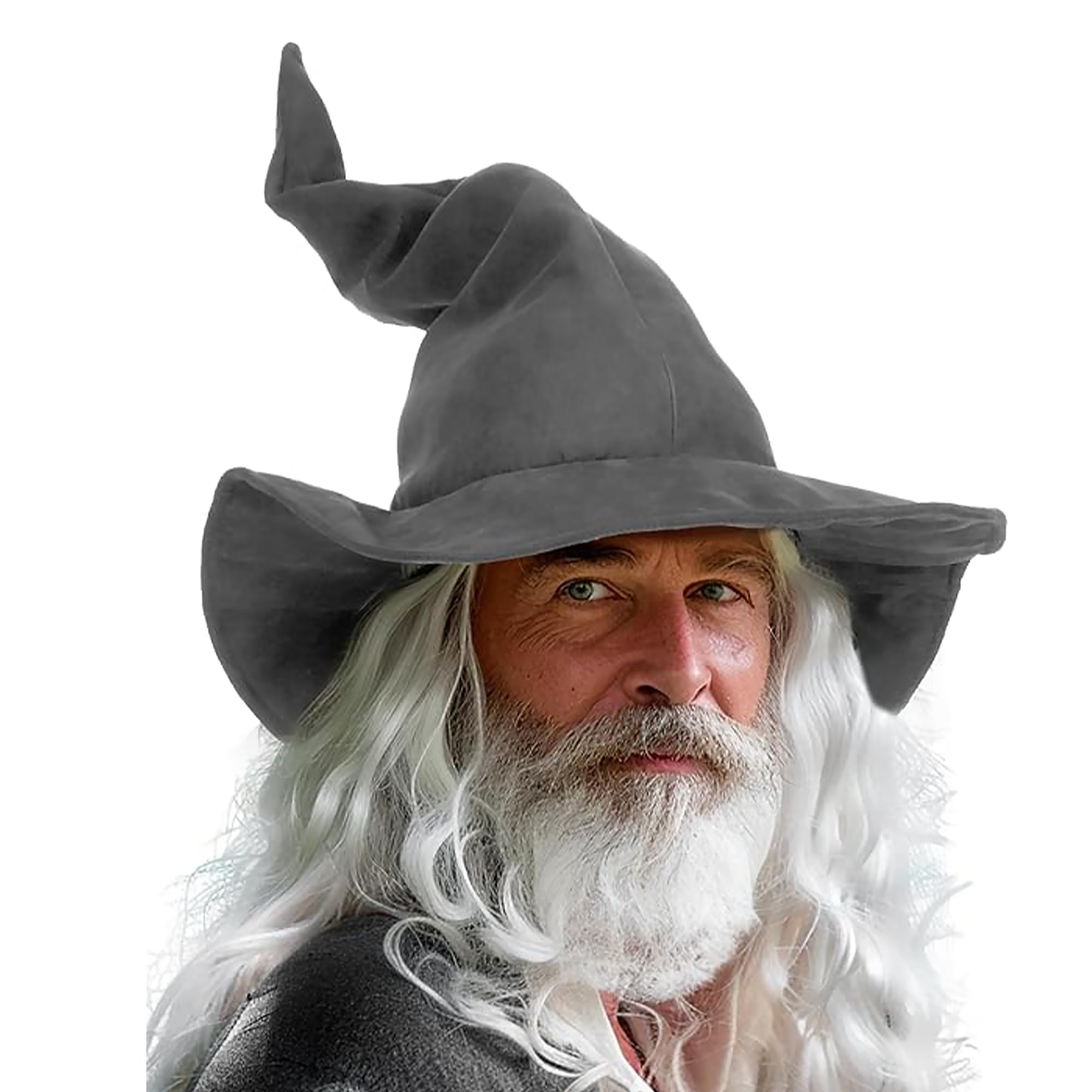 Gwezmxs Wizard Hat, Witches Hats Adult Unisex with Curved Brim for Halloween Cosplay Costume Accessory, Grey