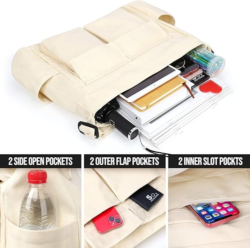 Miniatura 3 de Bolso bandolera de lona con múltiples bolsillos, bolso grande para mujeres y hombres